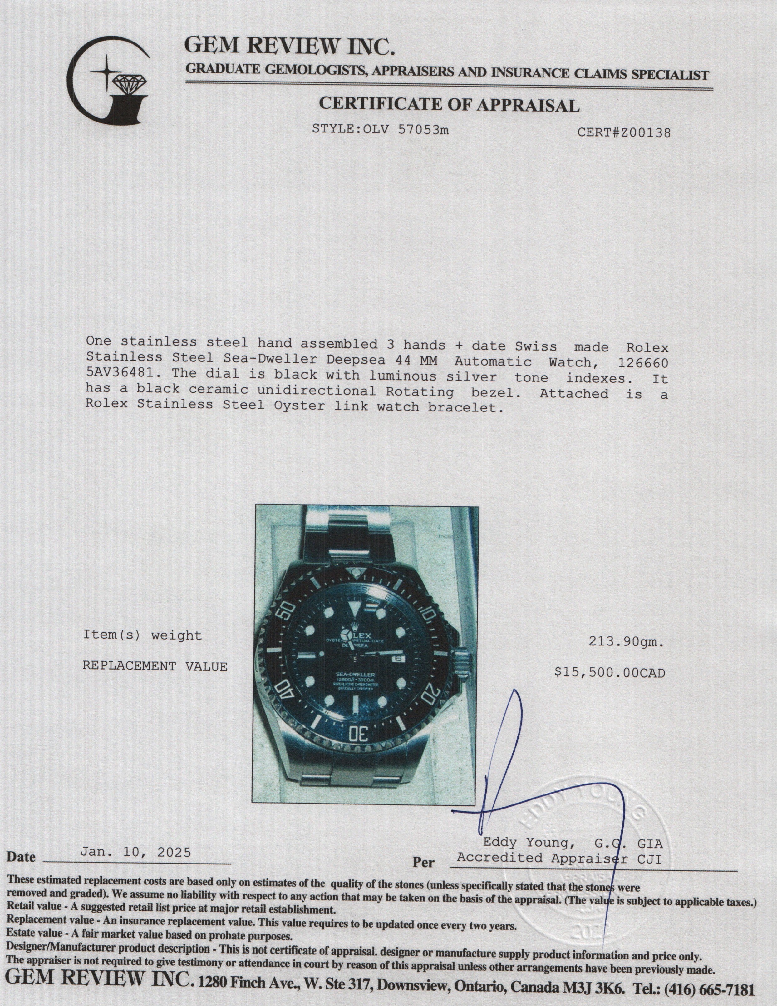 Rolex Stainless Steel Sea-Dweller Deepsea 44 MM Automatic Watch 126660 w/ Box & Papers