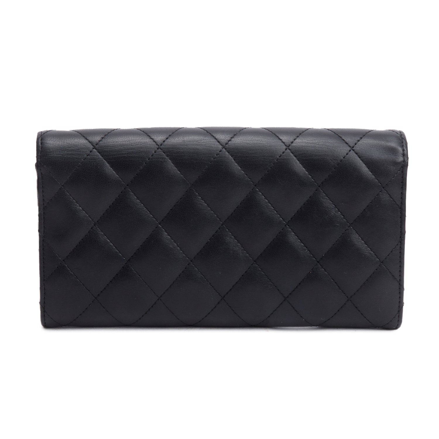 Chanel Black Lambskin Leather Classic Long Flap Wallet w/ Authenticity Card