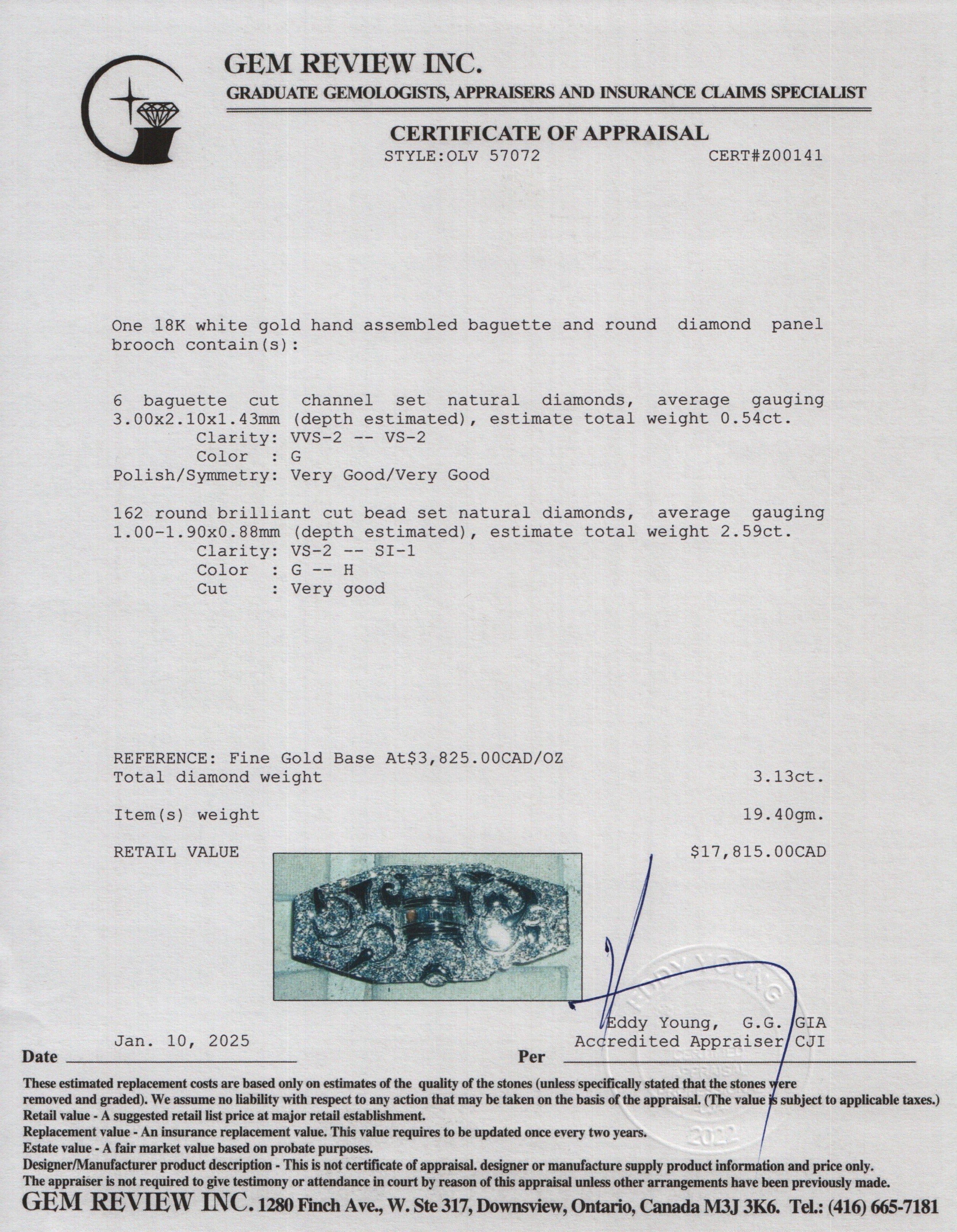 18k White Gold Diamond Pin Brooch