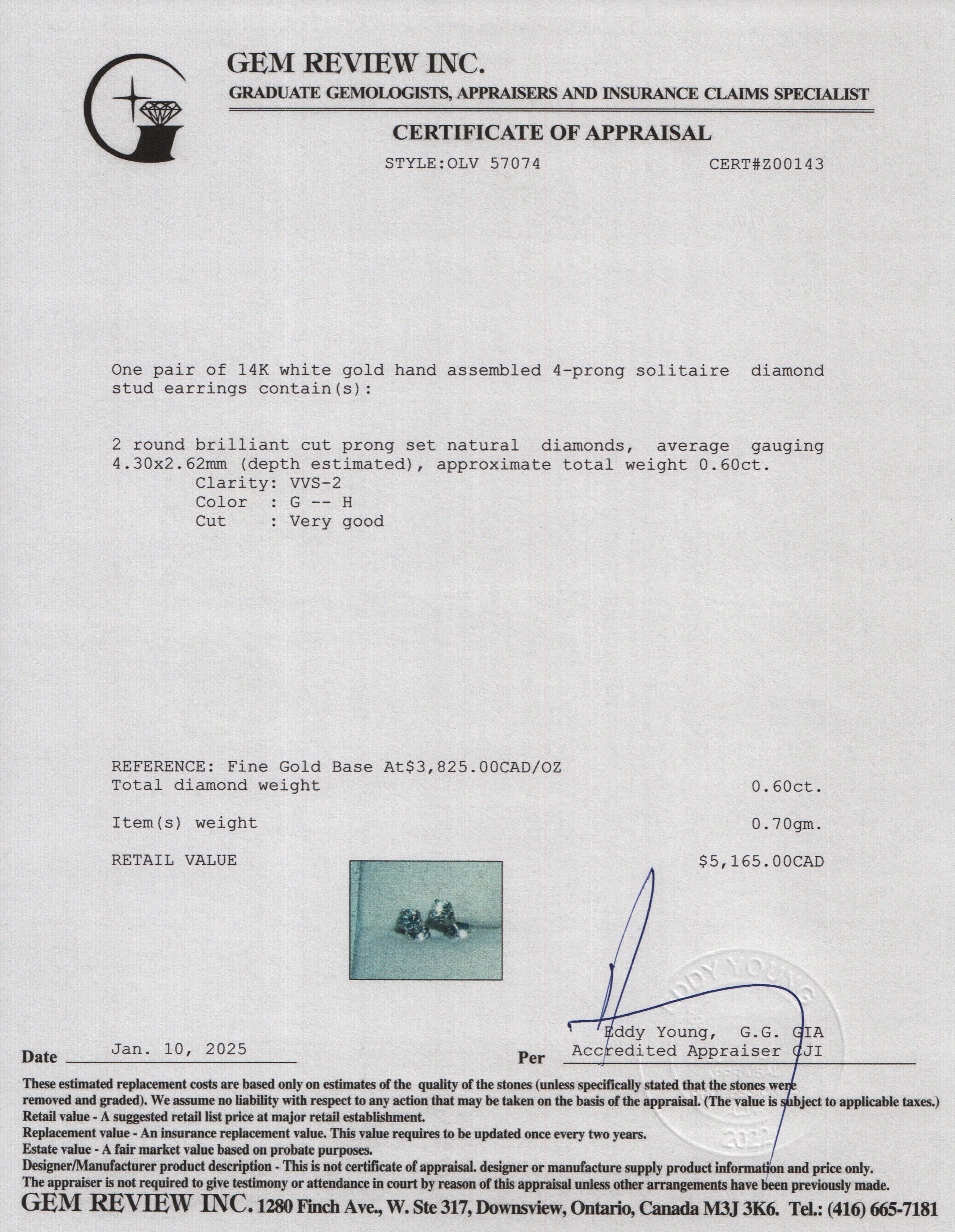 14k White Gold 0.60 tcw. Diamond Stud Earrings