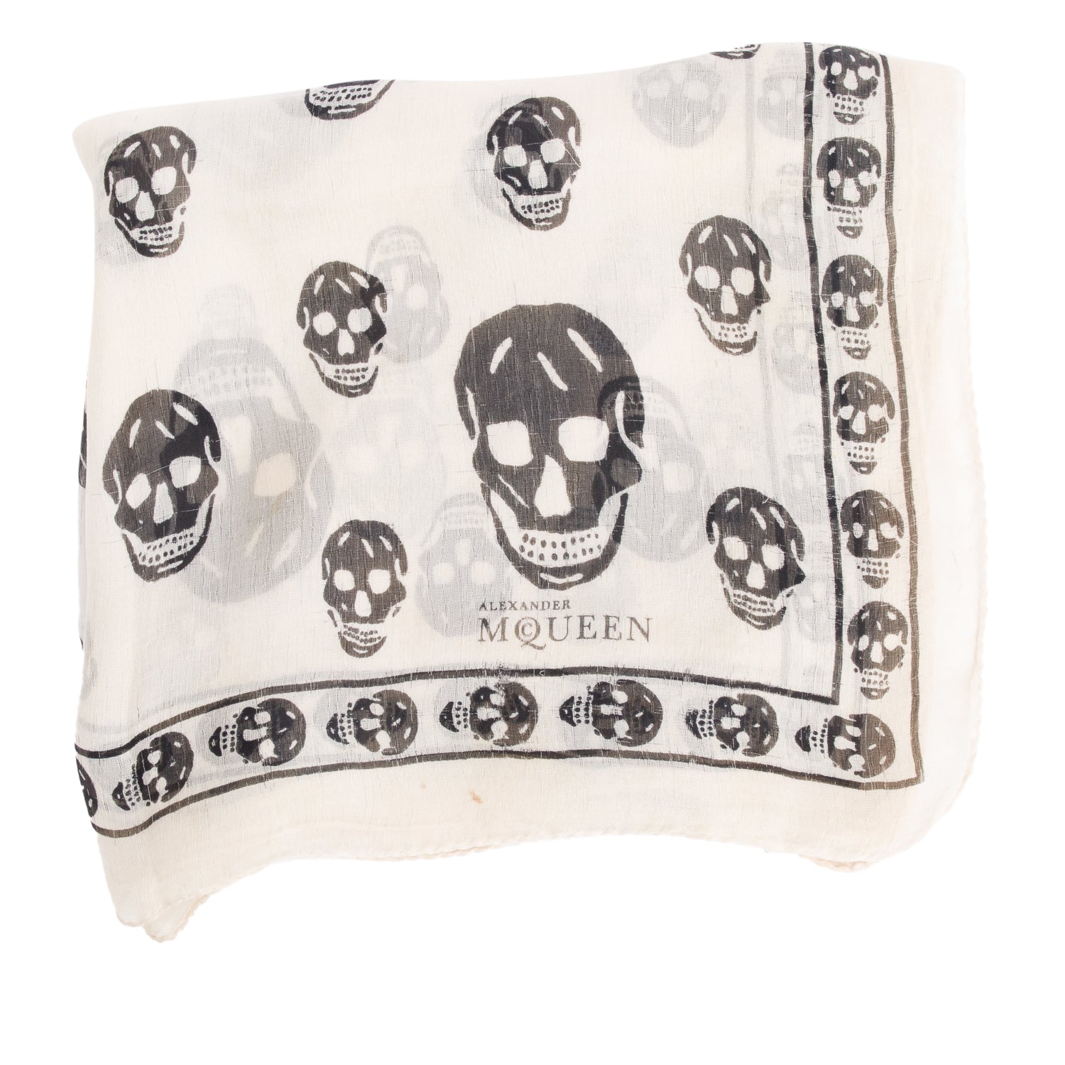 Alexander McQueen Creme/Black Skull Printed Silk Scarf