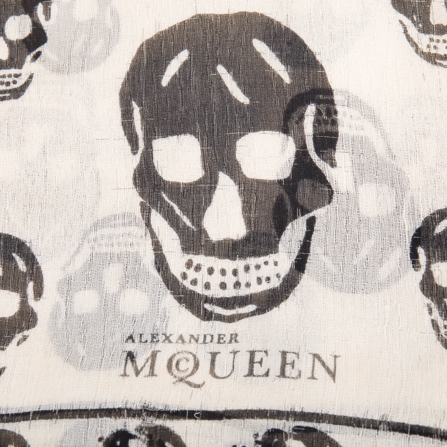Alexander McQueen Creme/Black Skull Printed Silk Scarf