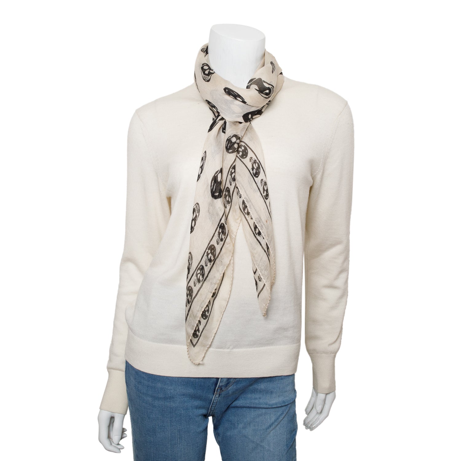 Alexander McQueen Creme/Black Skull Printed Silk Scarf