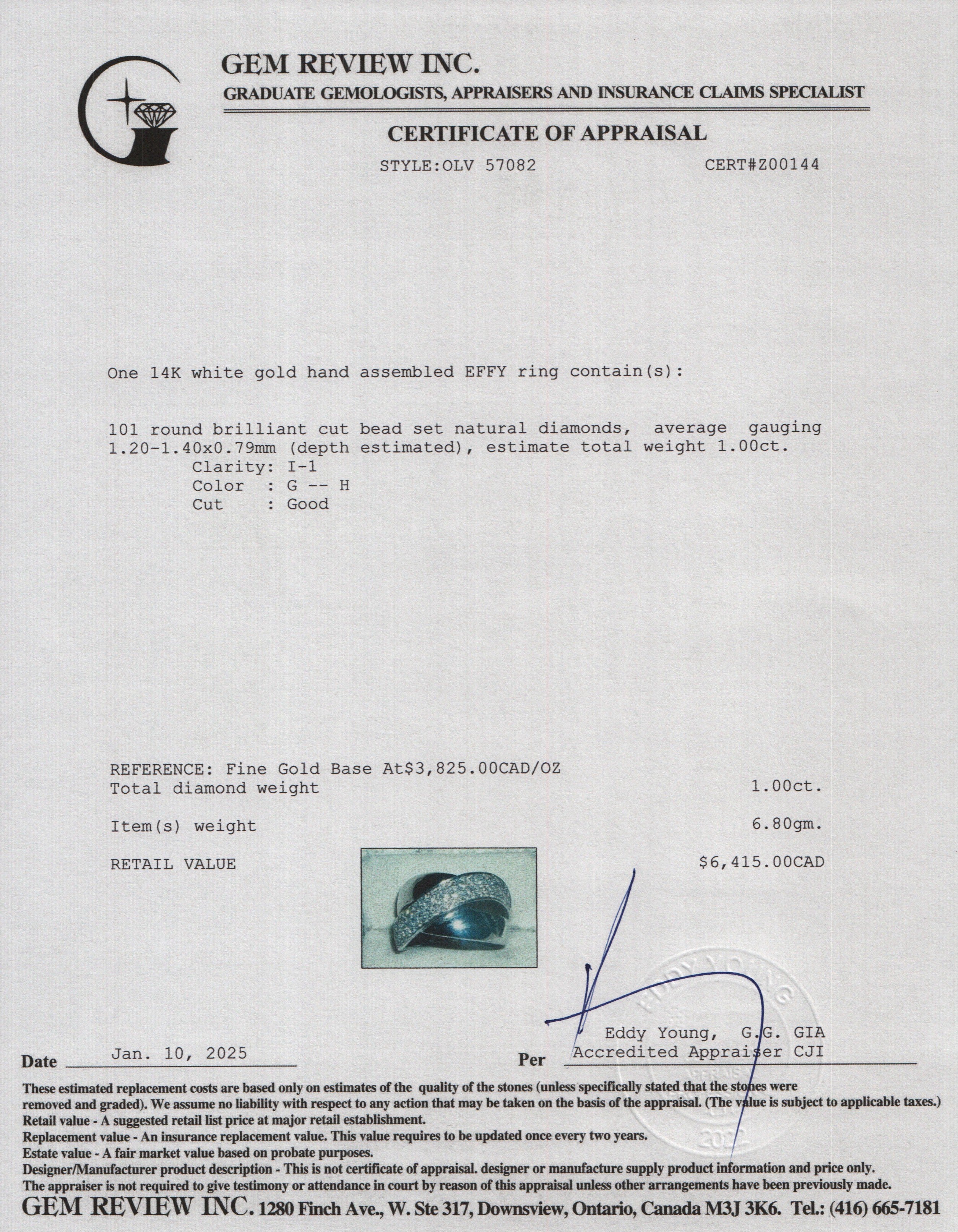 Effy 14k White Gold Diamond Crossover Band Ring, Size 6.5