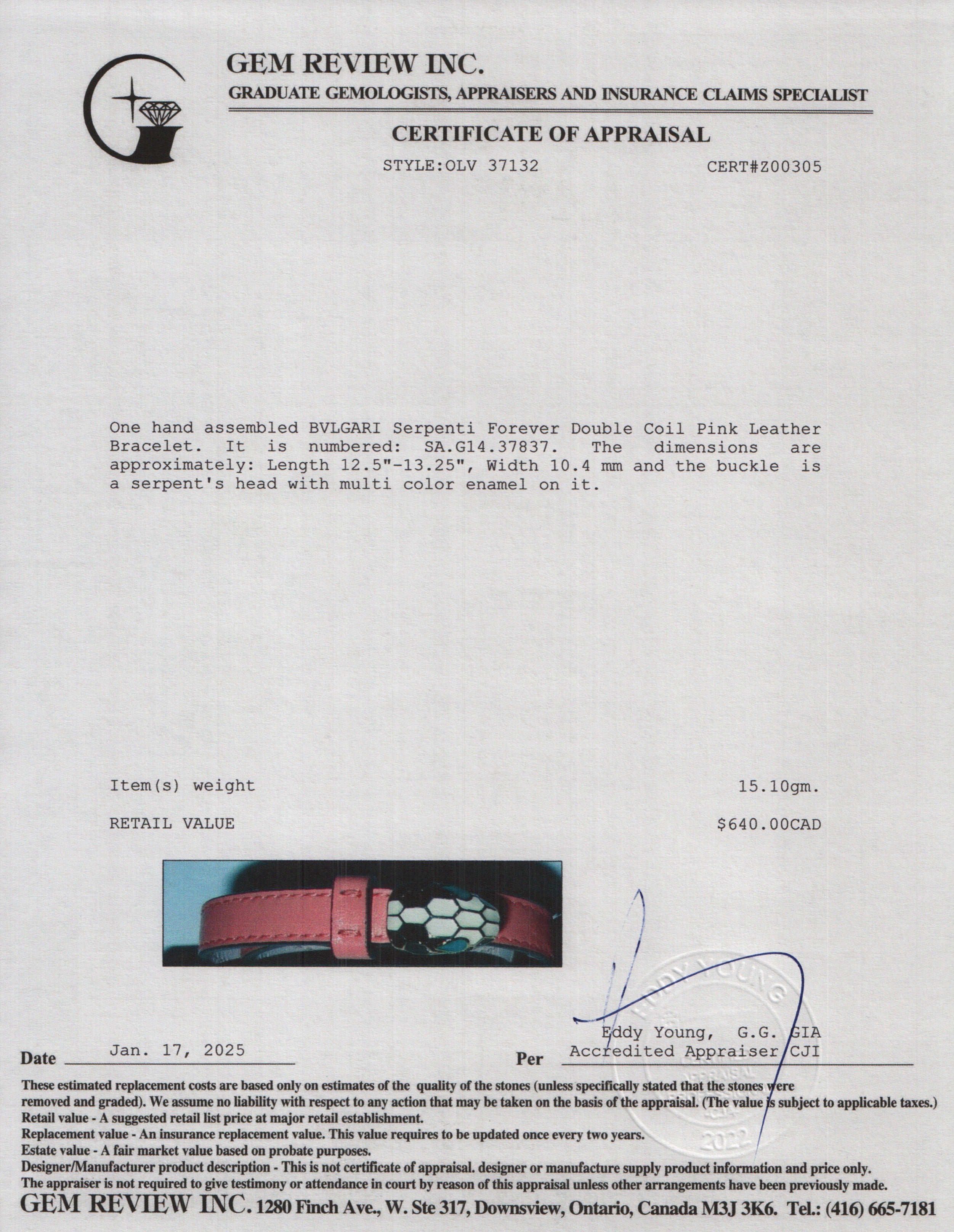 BVLGARI Serpenti Forever Double Coil Pink Leather Bracelet w/ Box