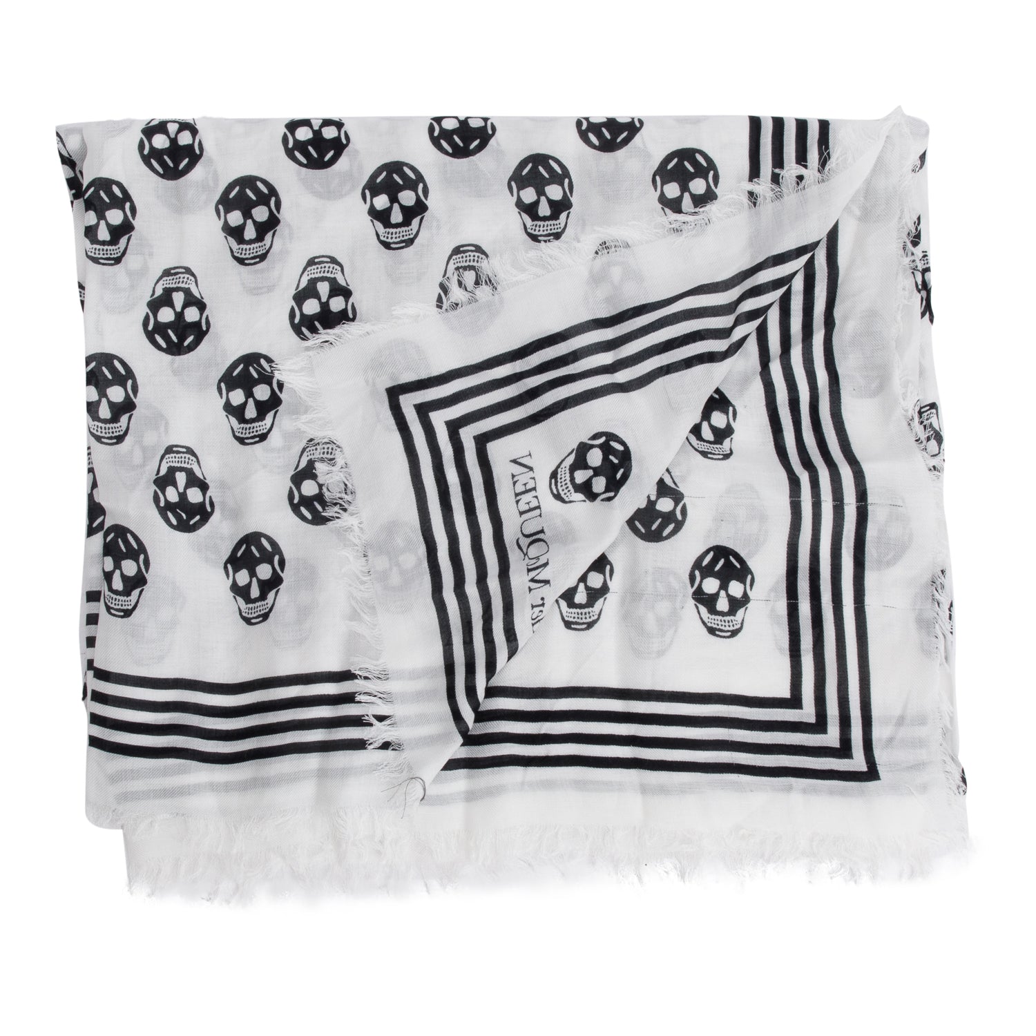 Alexander McQueen White/Black Skull Printed Silk Scarf