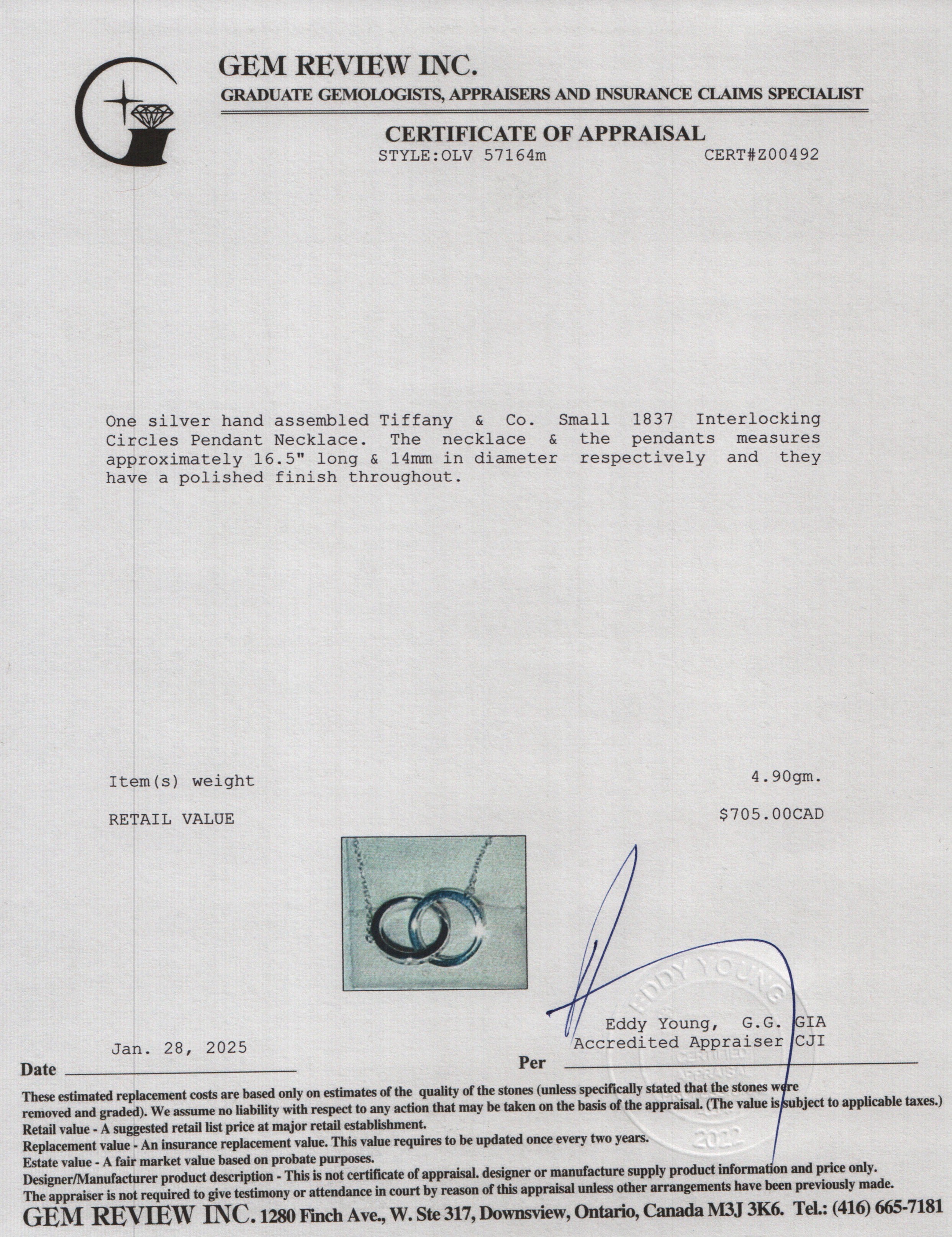 Tiffany & Co. Sterling Silver Small 1837 Interlocking Circles Pendant Necklace