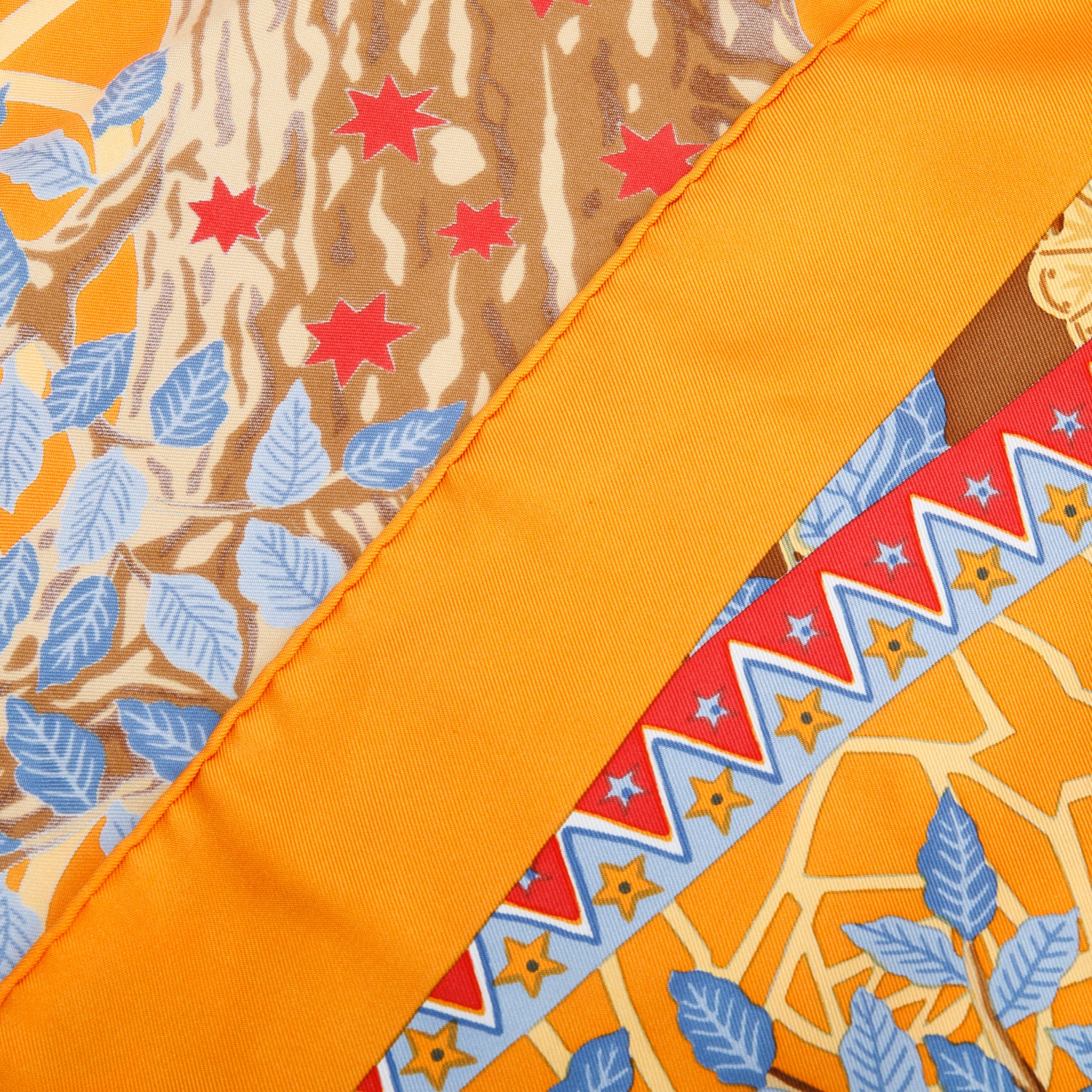 Hermes Orange'Axis Mundi (Detail)' Silk Scarf 90 w/ Box