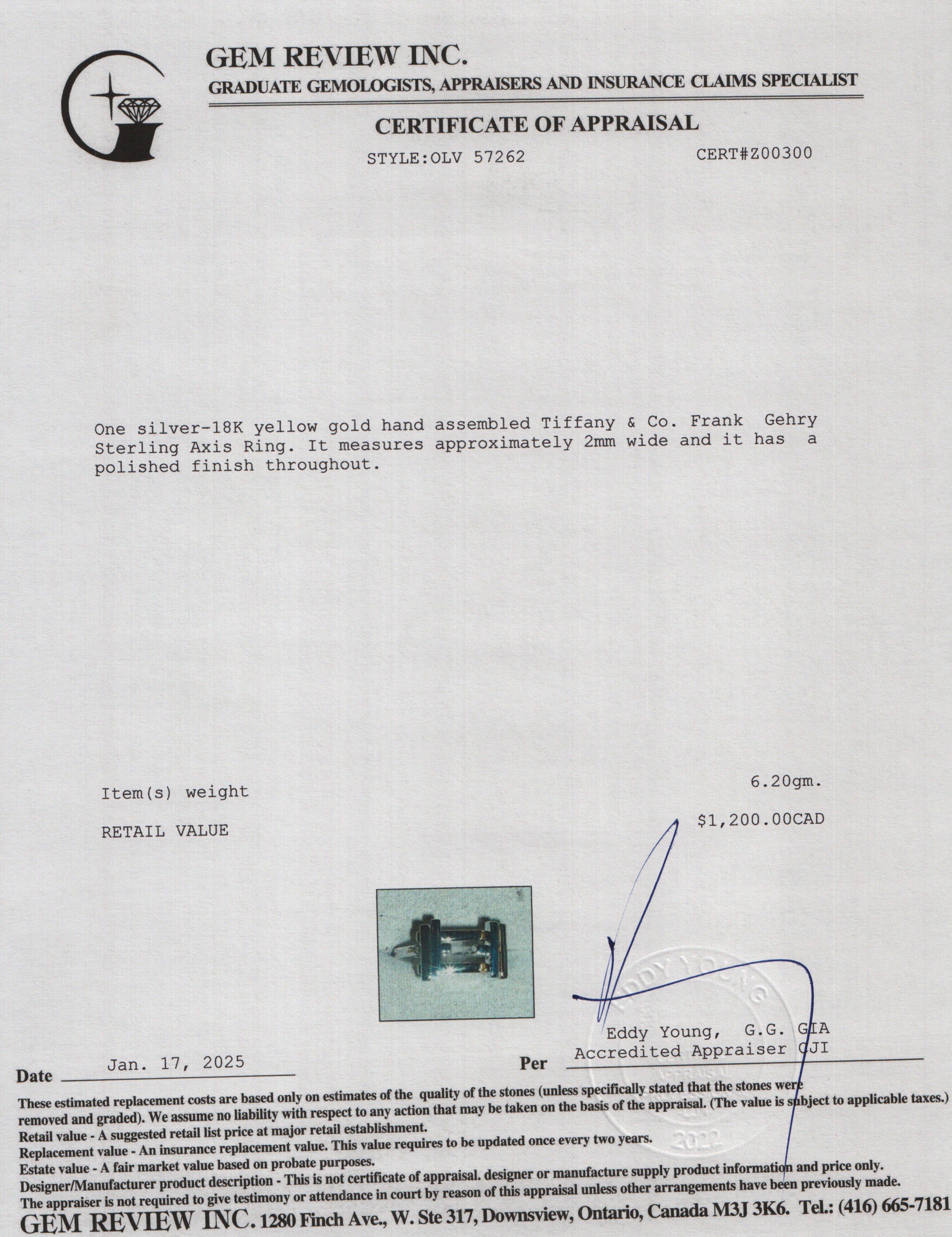 Tiffany & Co. Frank Gehry Sterling Silver & 18k Yellow Gold Axis Ring, Size 6.25