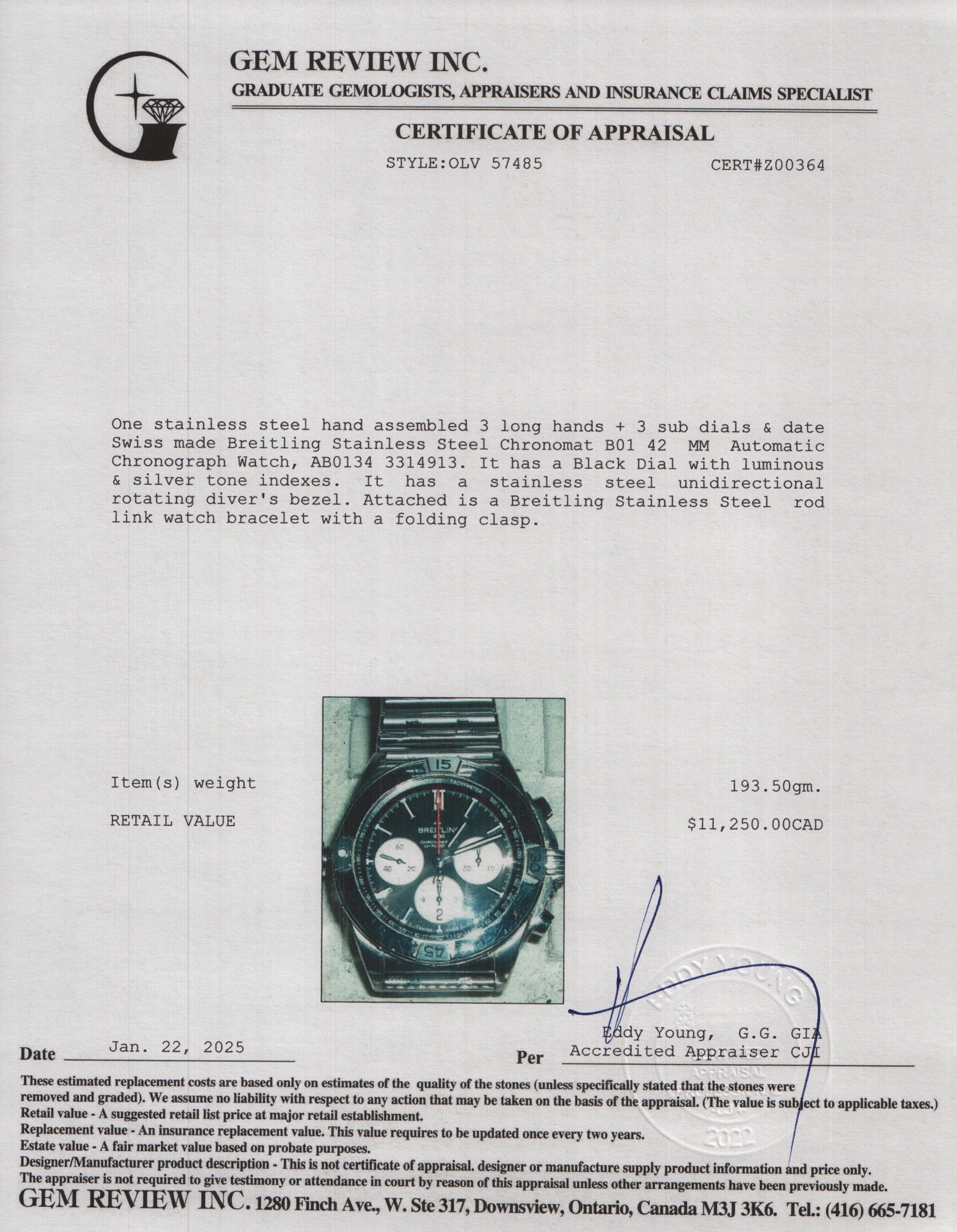 Breitling Stainless Steel Chronomat B01 42 MM Automatic Chronograph Watch Black Dial AB0134 w/ Box & Papers