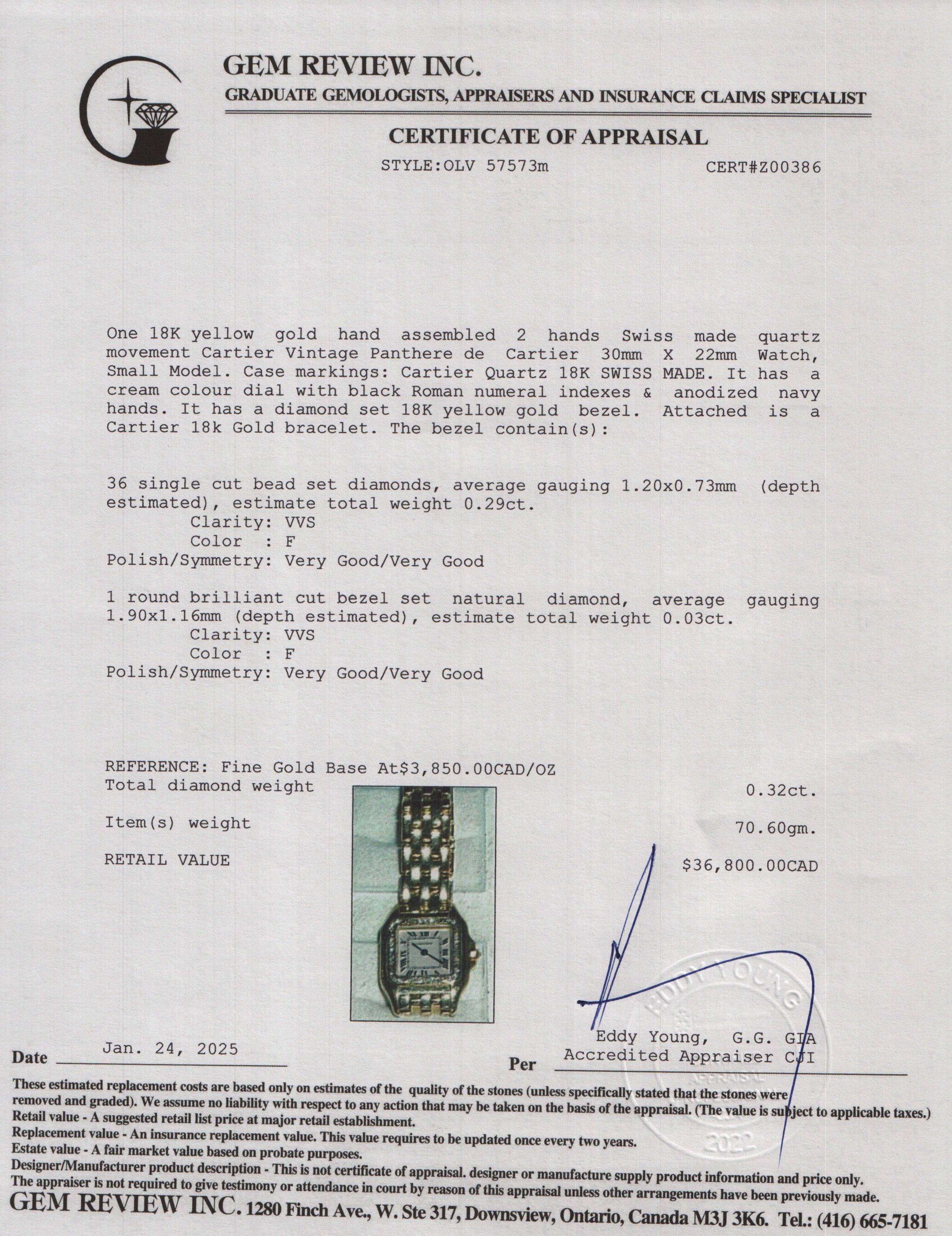 Cartier Vintage 18k Yellow Gold Diamond Bezel Panthere de Cartier Watch, Small Model w/ Box