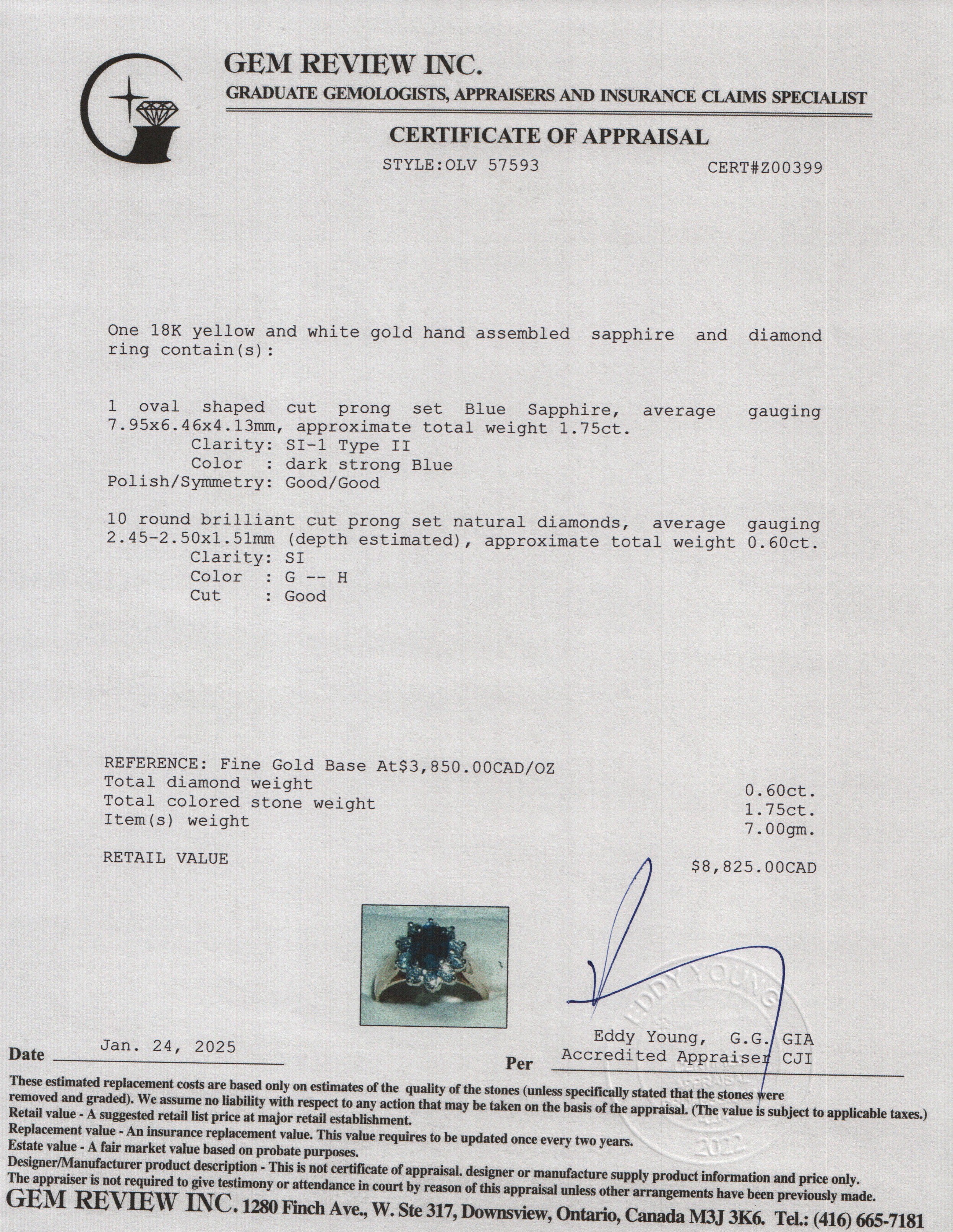 18k Yellow and White Gold Blue Sapphire & Diamond Cocktail Ring, Size 7.5