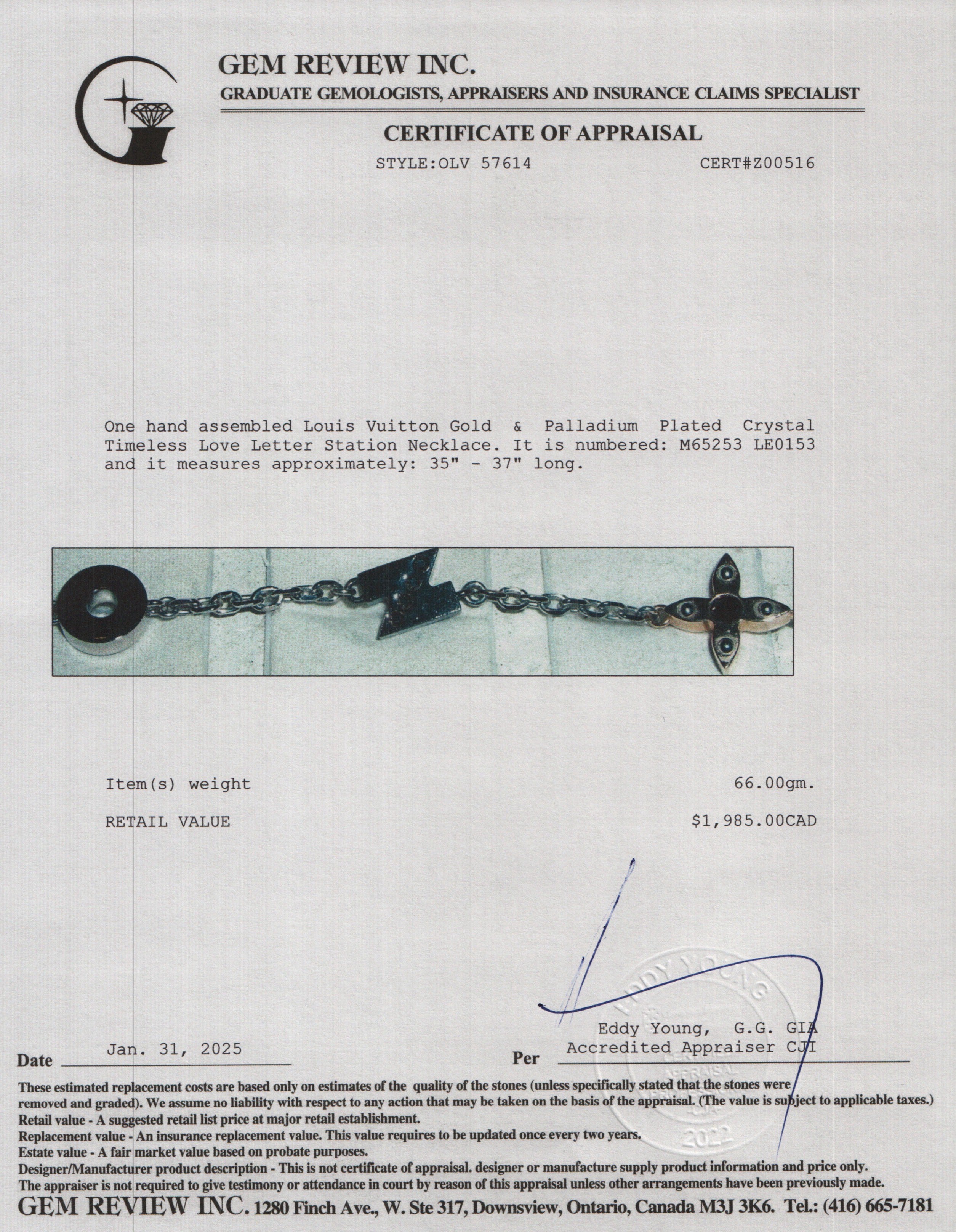 Louis Vuitton Gold & Palladium Plated Crystal Timeless Love Letter Station Necklace