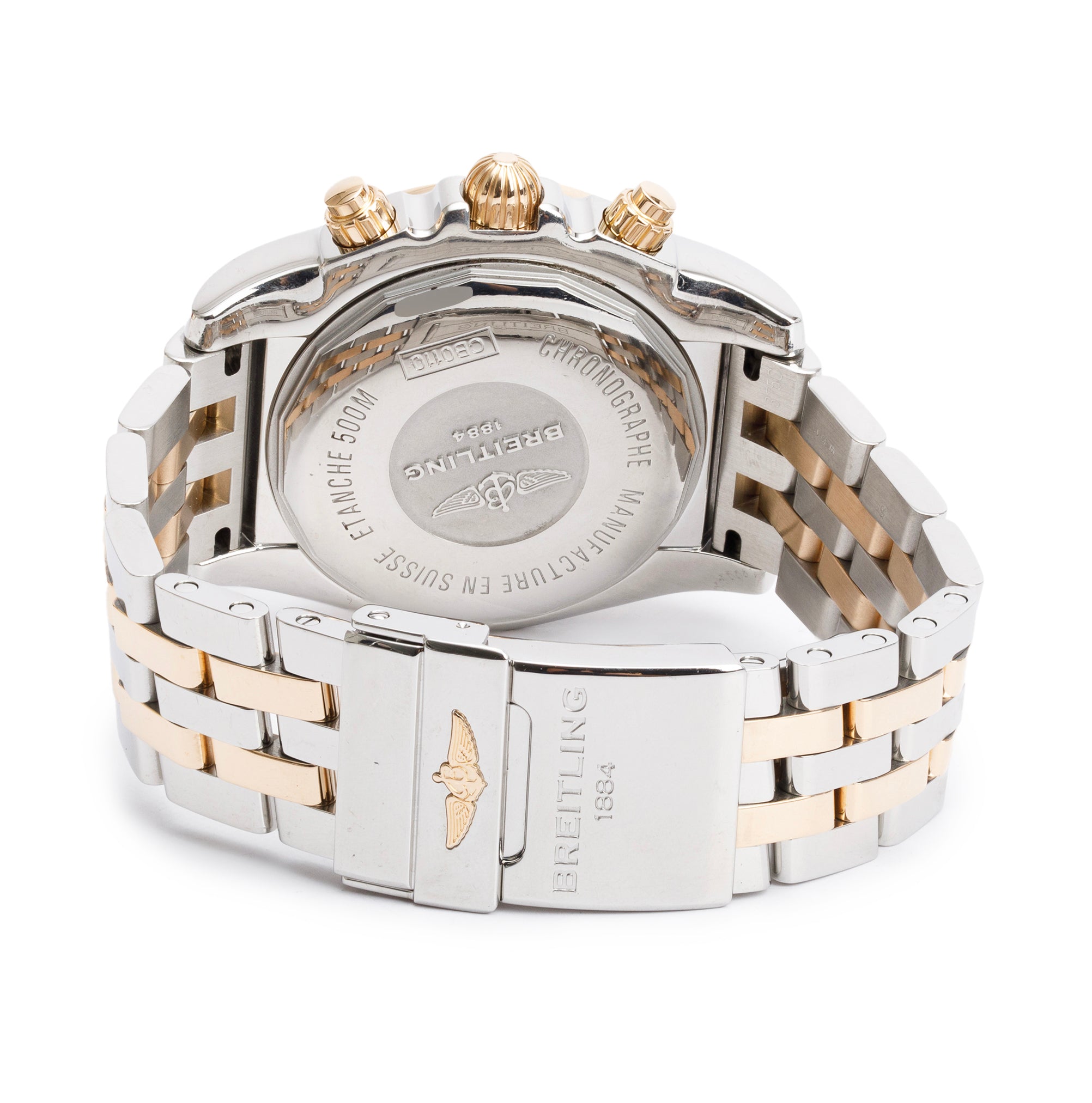 Breitling Stainless Steel & 18k Yellow Gold Chronomat 44 MM Automatic Chronograph Black Dial Watch CB0110 w/ Box & Papers