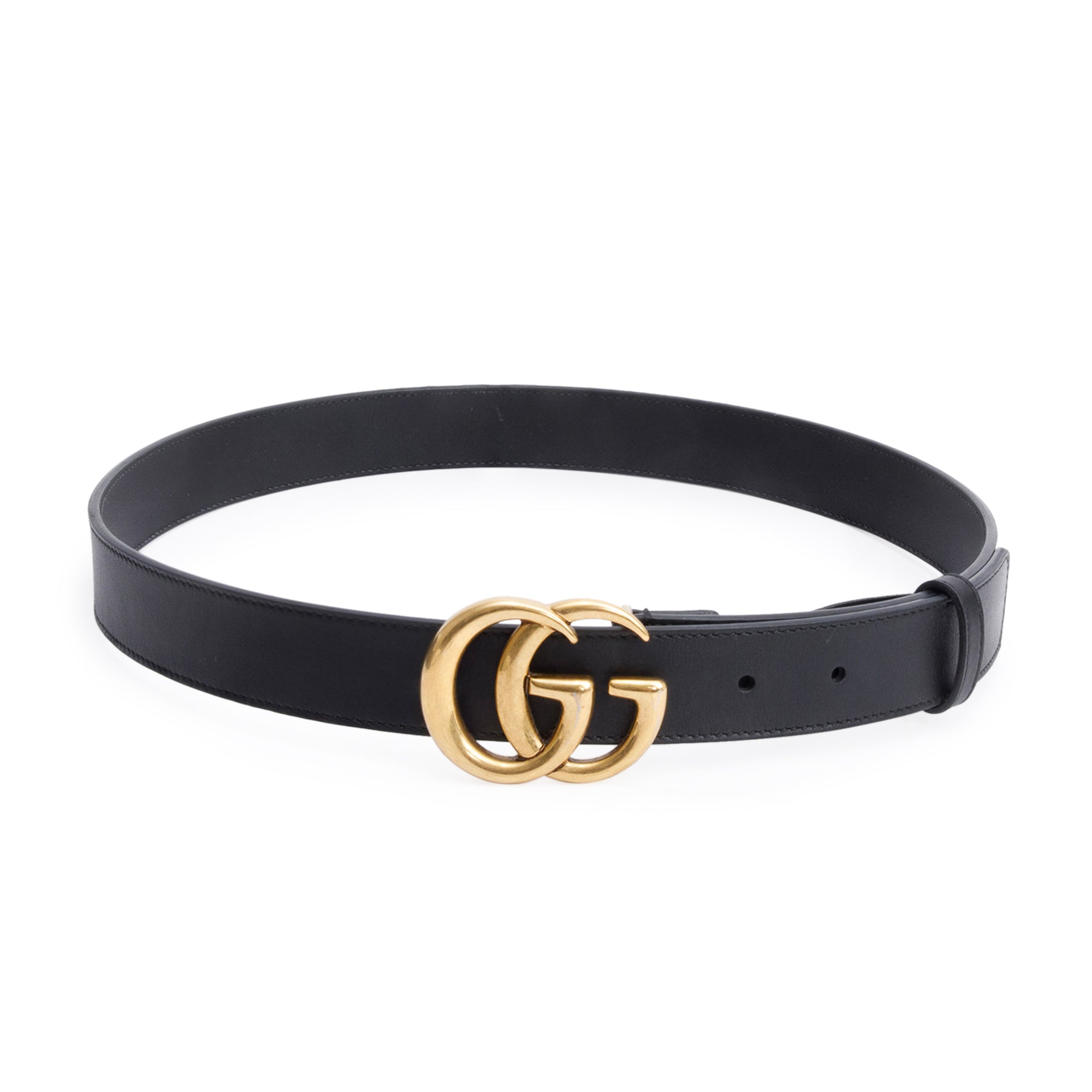 Gucci Black Leather GG Marmont Thin Belt, 85 34