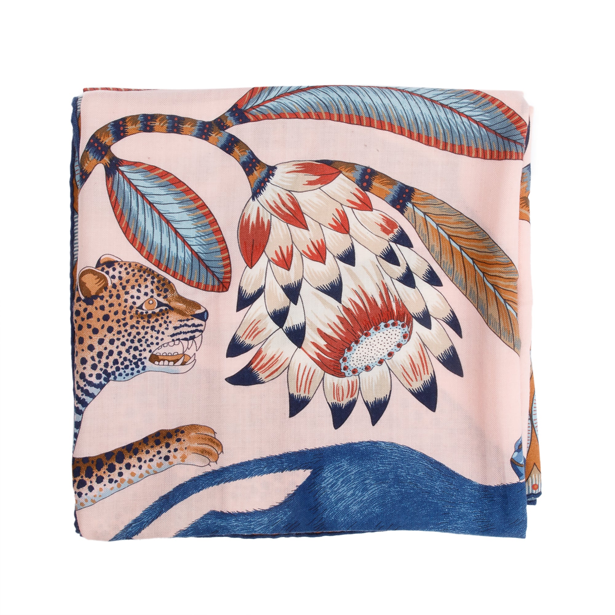 Hermes Pink/Blue Multicolor 'The Savana Dance' Cashmere Silk Shawl 140
