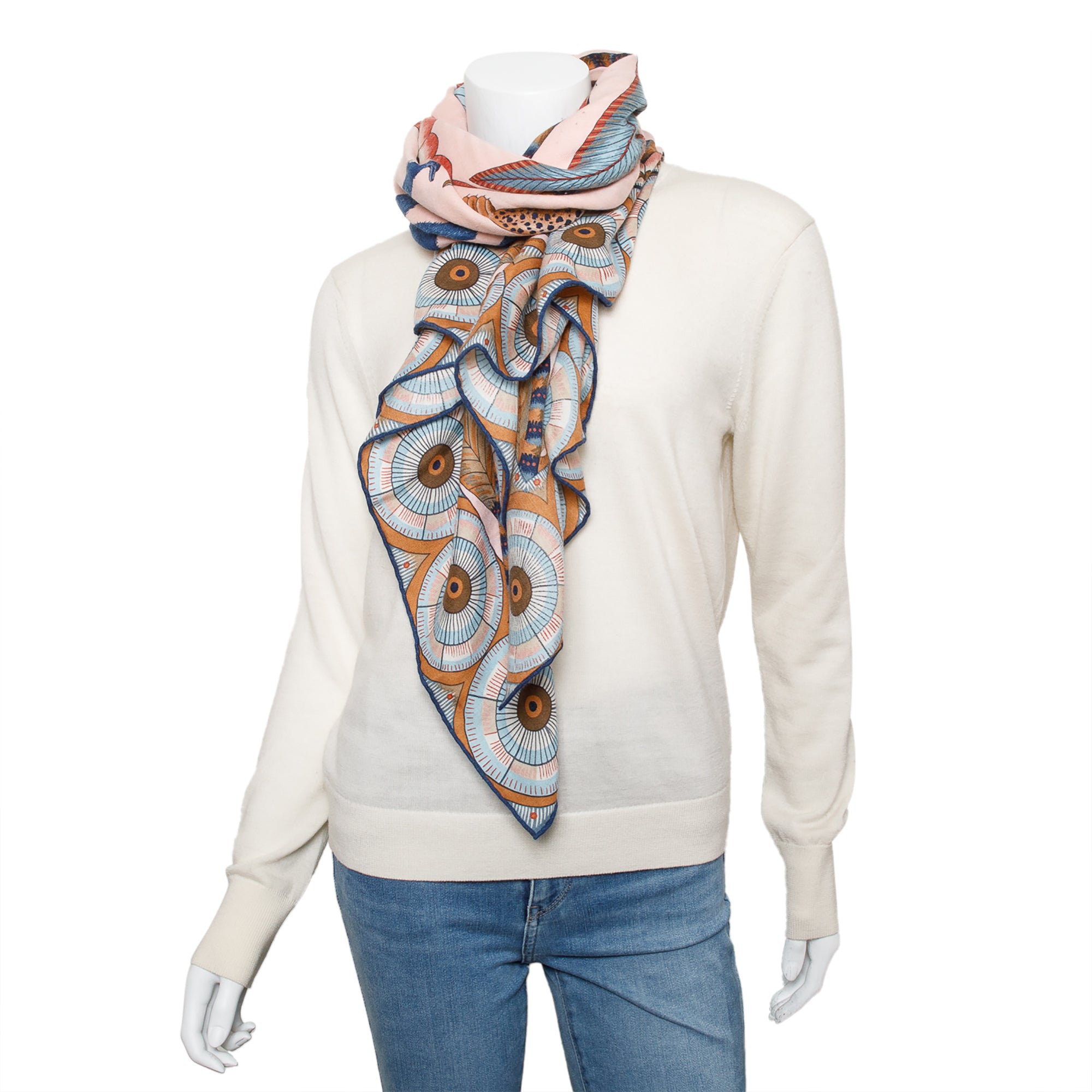 Hermes Pink/Blue Multicolor 'The Savana Dance' Cashmere Silk Shawl 140