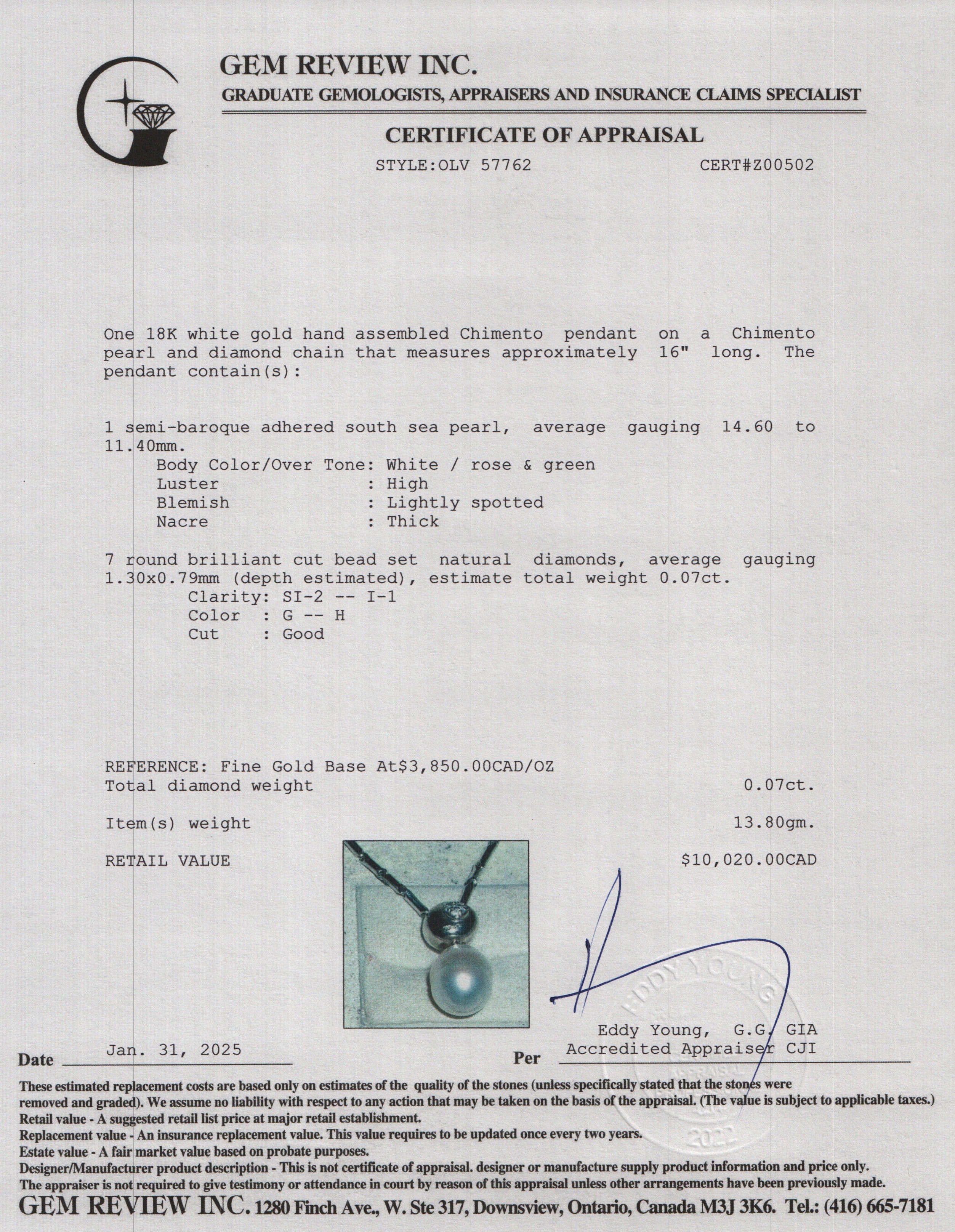 Chimento 18k White Gold Pearl & Diamond Pendant Necklace