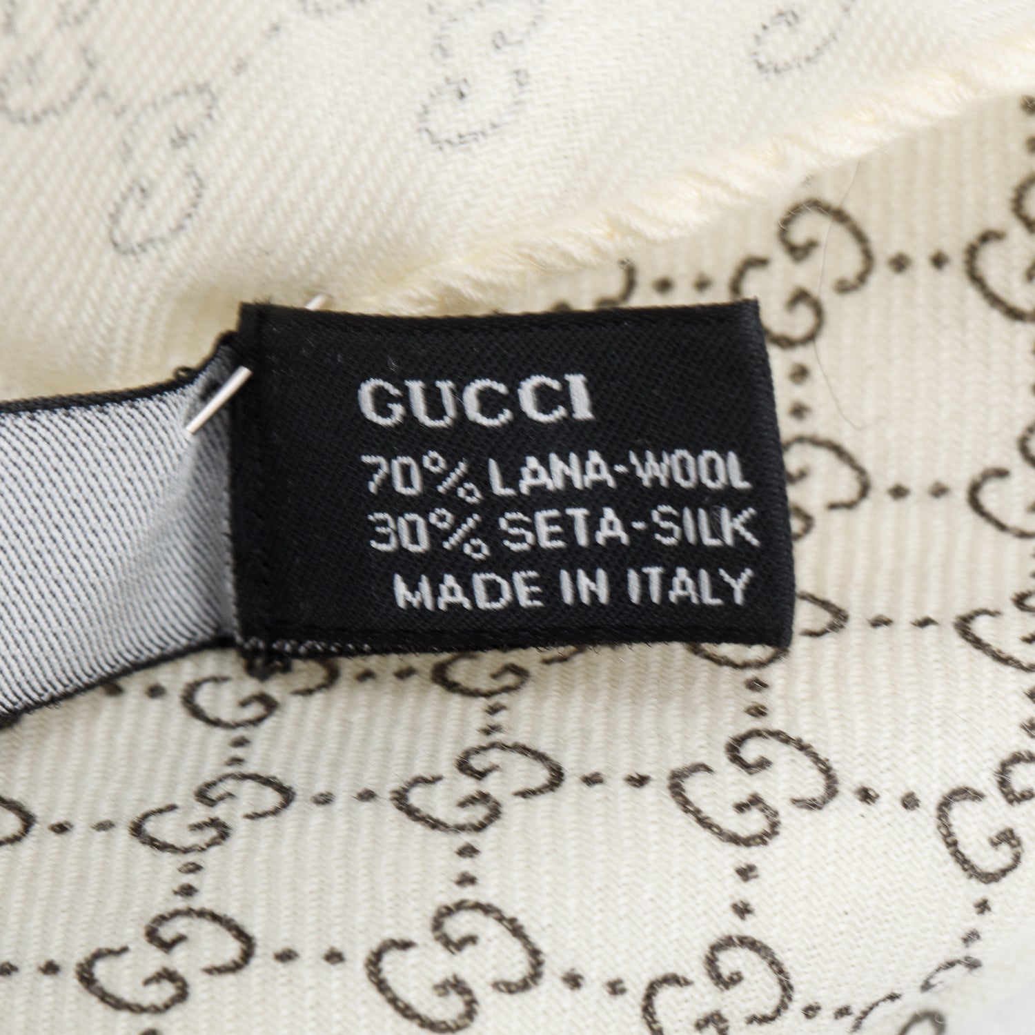 Gucci White Micro GG Jacquard Wool Silk Scarf