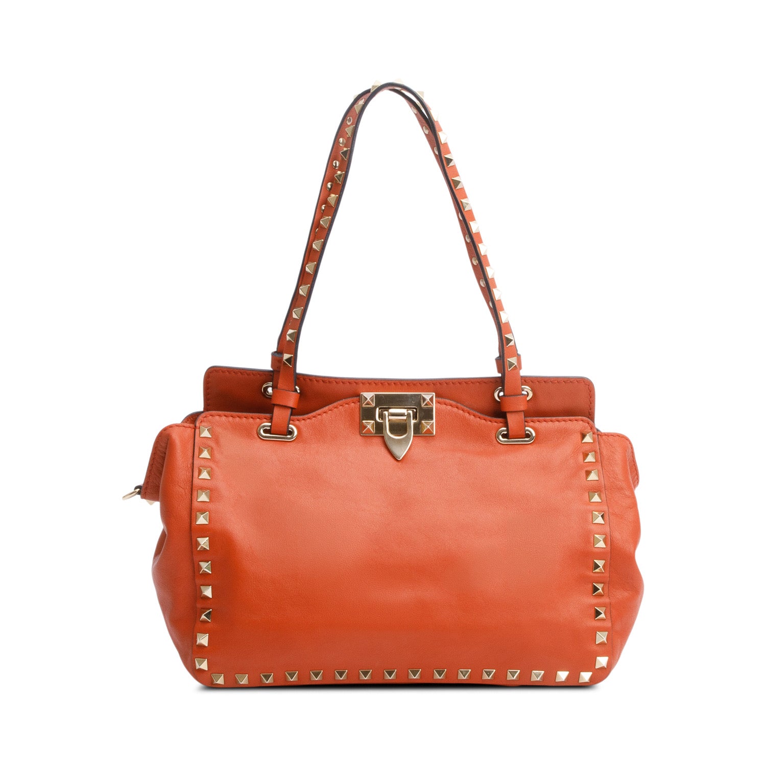 Valentino Coral Calfskin Leather Small Rockstud Tote Bag w/ Strap