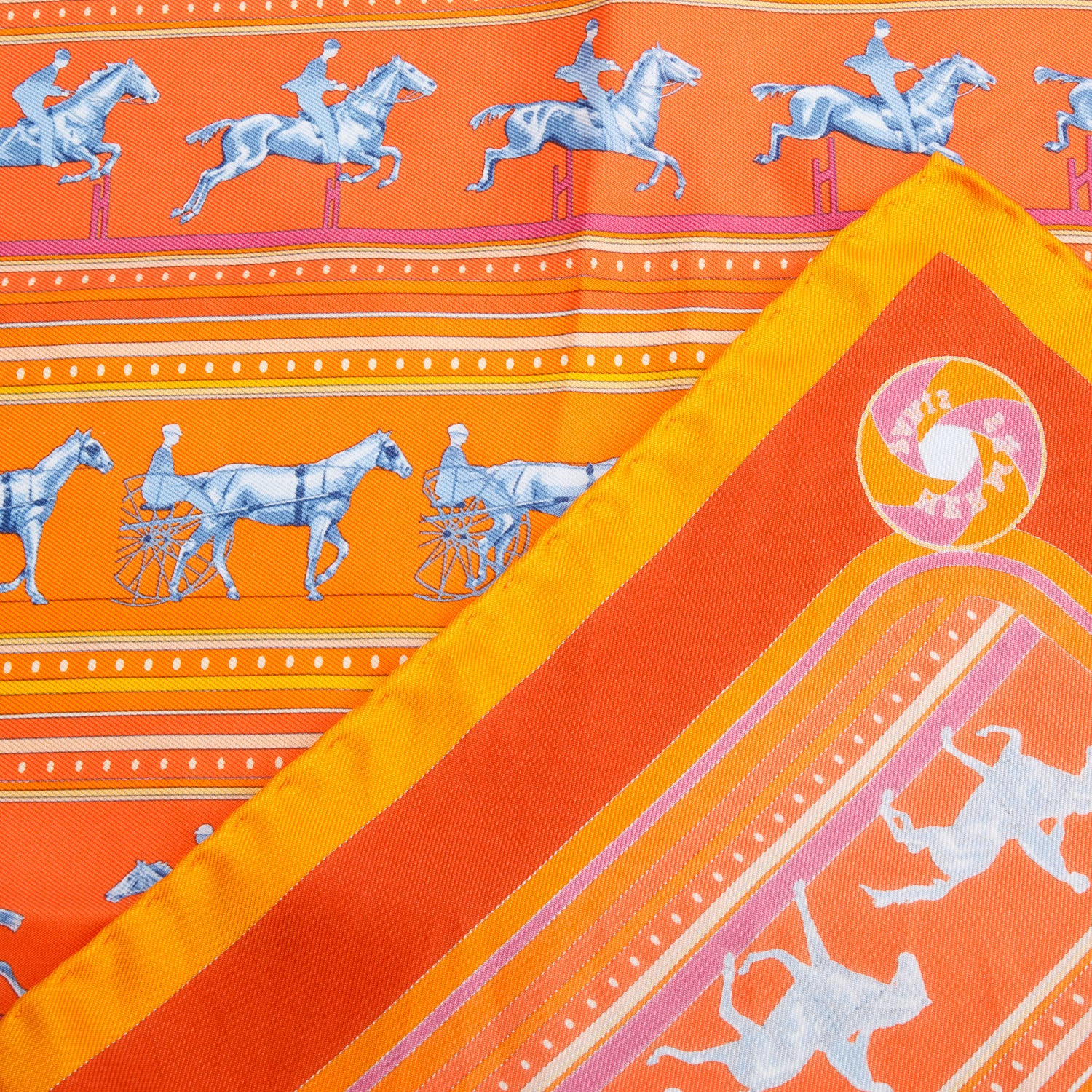 Hermes Orange 'Sequences' Pocket Square Silk Scarf 45