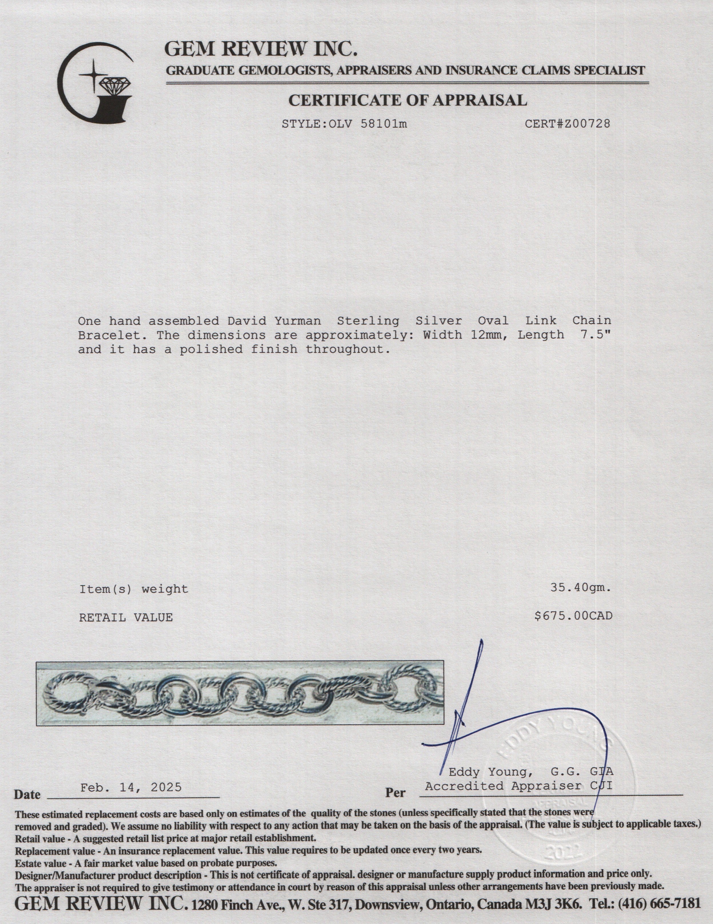 David Yurman Sterling Silver Oval Link Chain Bracelet, 12 MM