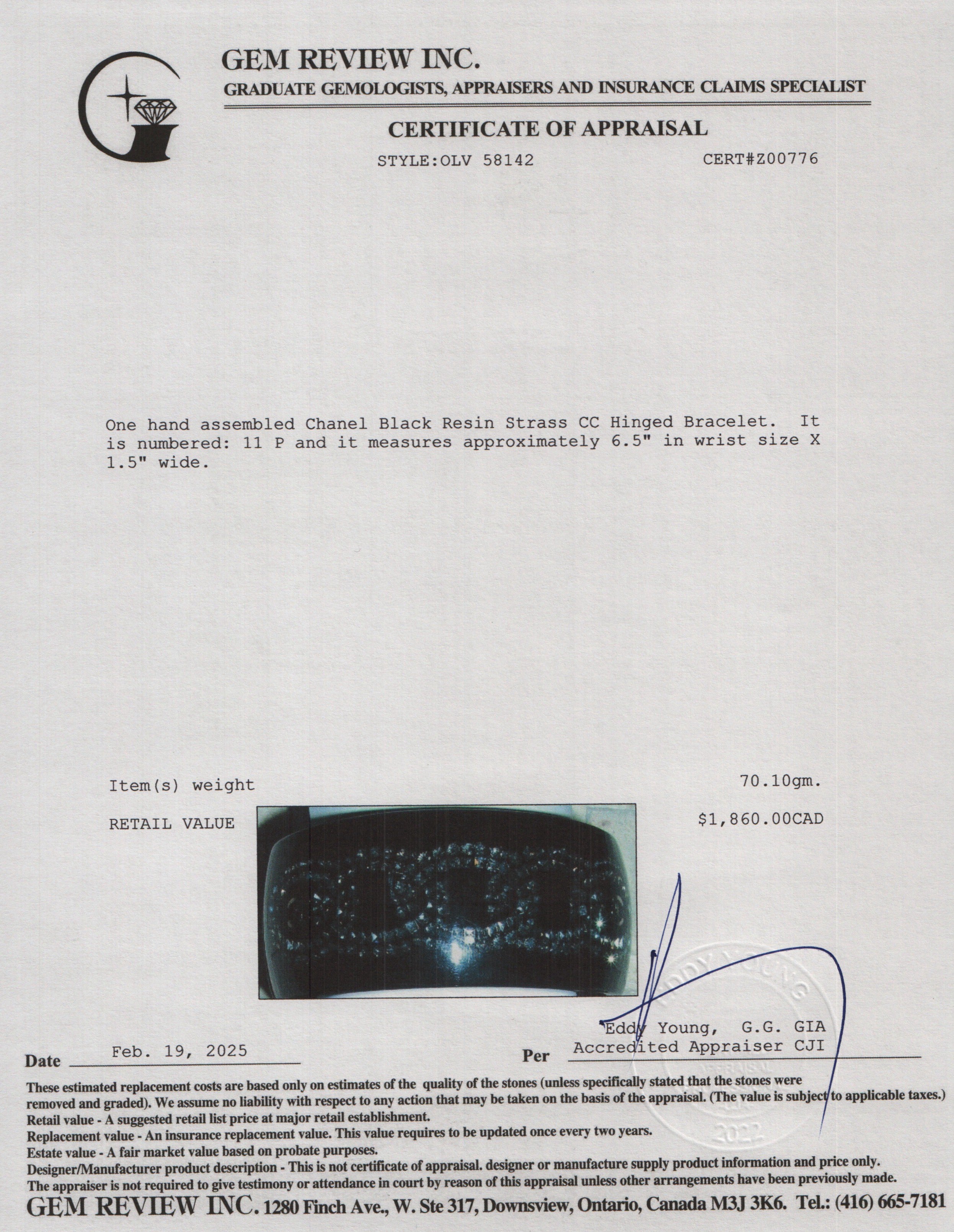 Chanel Black Resin Strass CC Hinged Bracelet