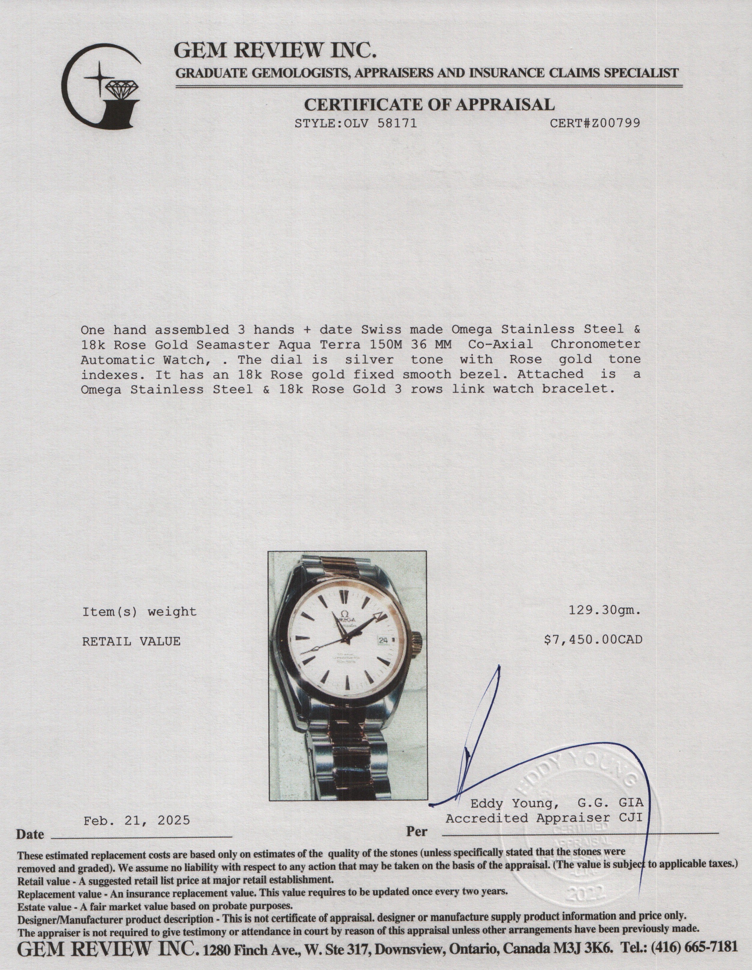 Omega Stainless Steel & 18k Rose Gold Seamaster Aqua Terra 150M 36 MM Co-Axial Chronometer Automatic Watch