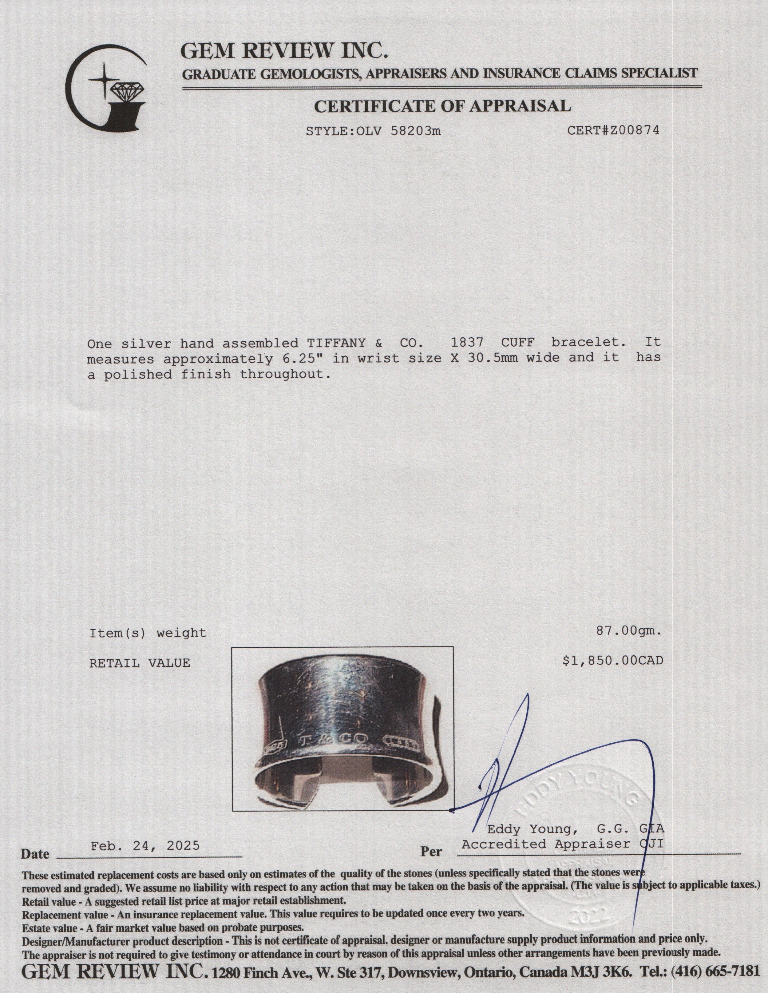 Tiffany & Co. Sterling Silver 1837 Wide Cuff Bracelet