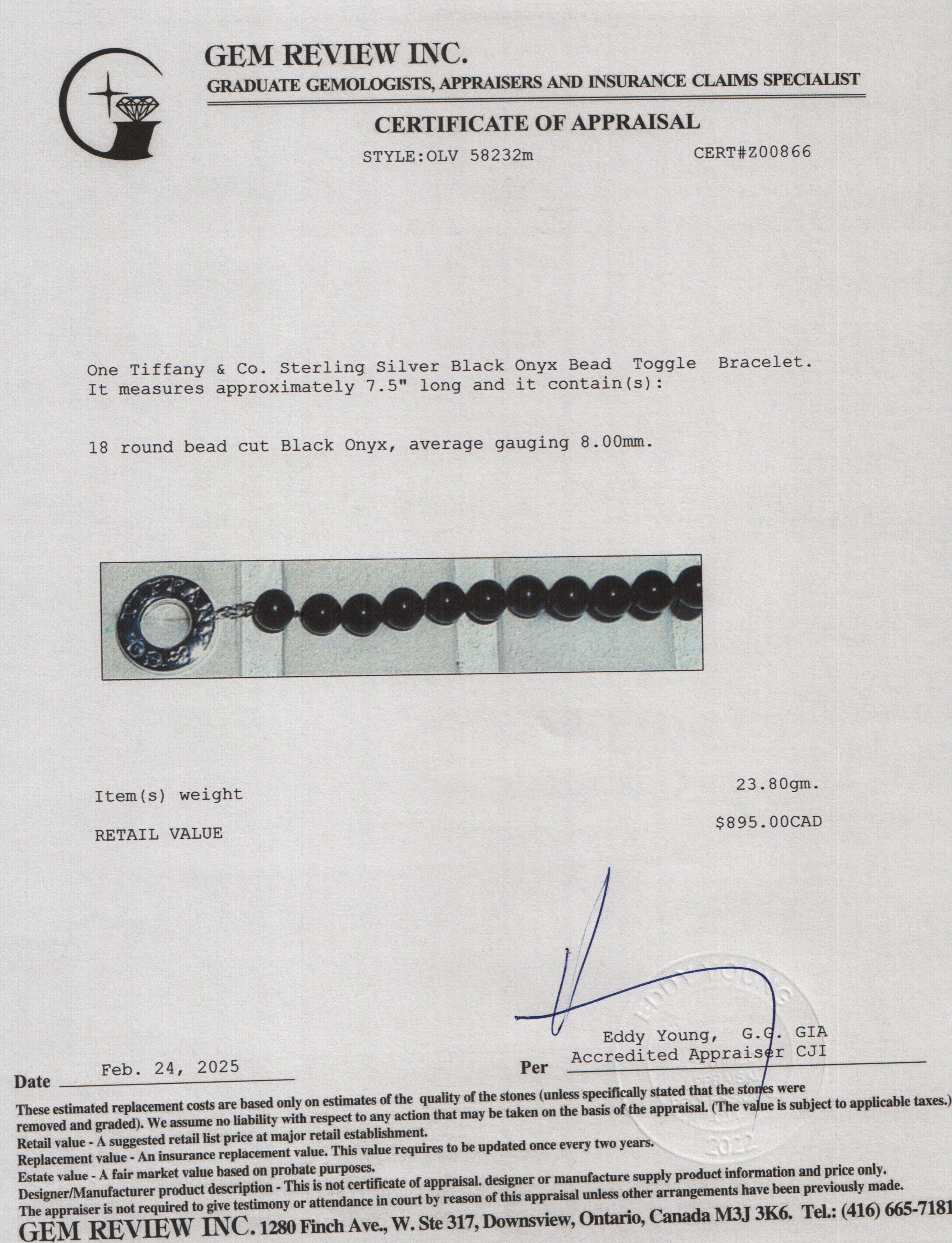 Tiffany & Co. Sterling Silver Black Onyx Bead Toggle Bracelet