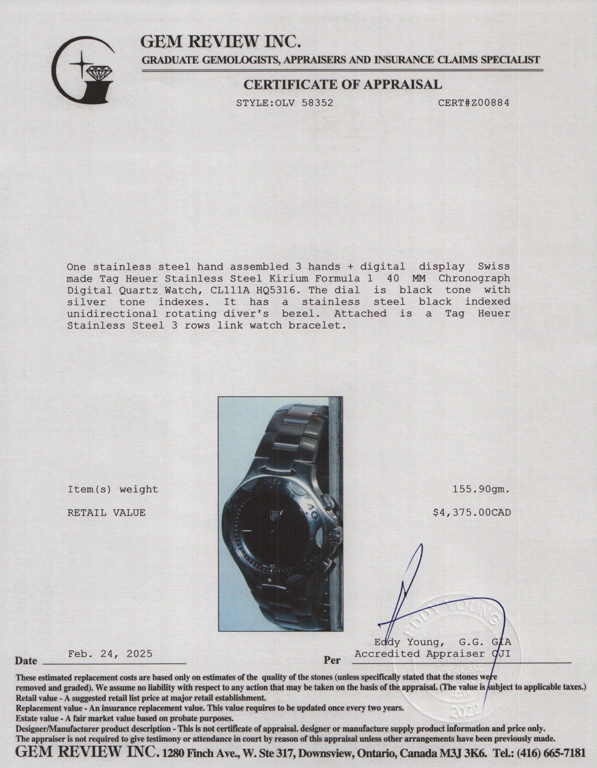 Tag Heuer Stainless Steel Kirium Formula 1 40 MM Chronograph Digital Quartz Watch CL111A