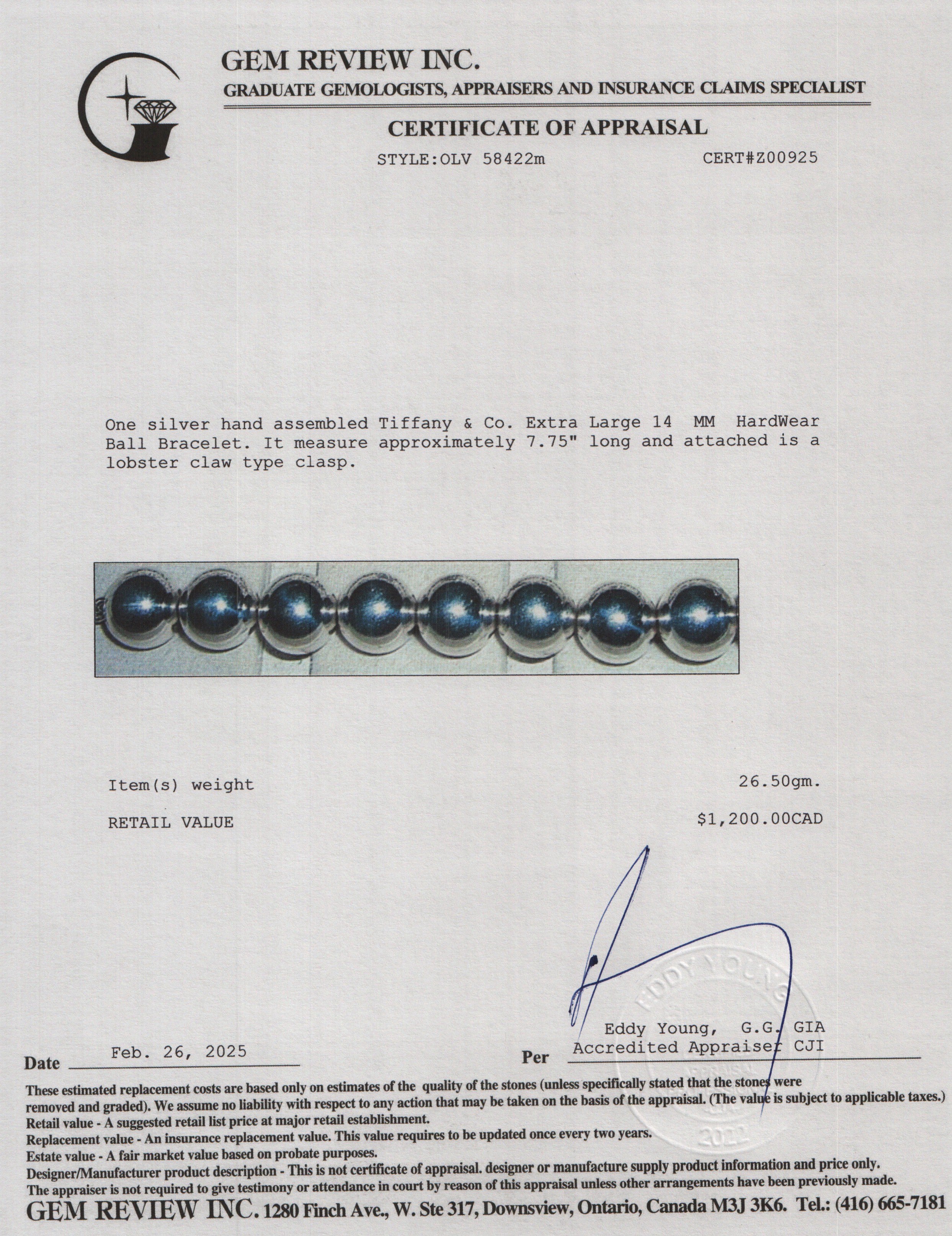 Tiffany & Co. Sterling Silver Extra Large 14 MM HardWear Ball Bracelet