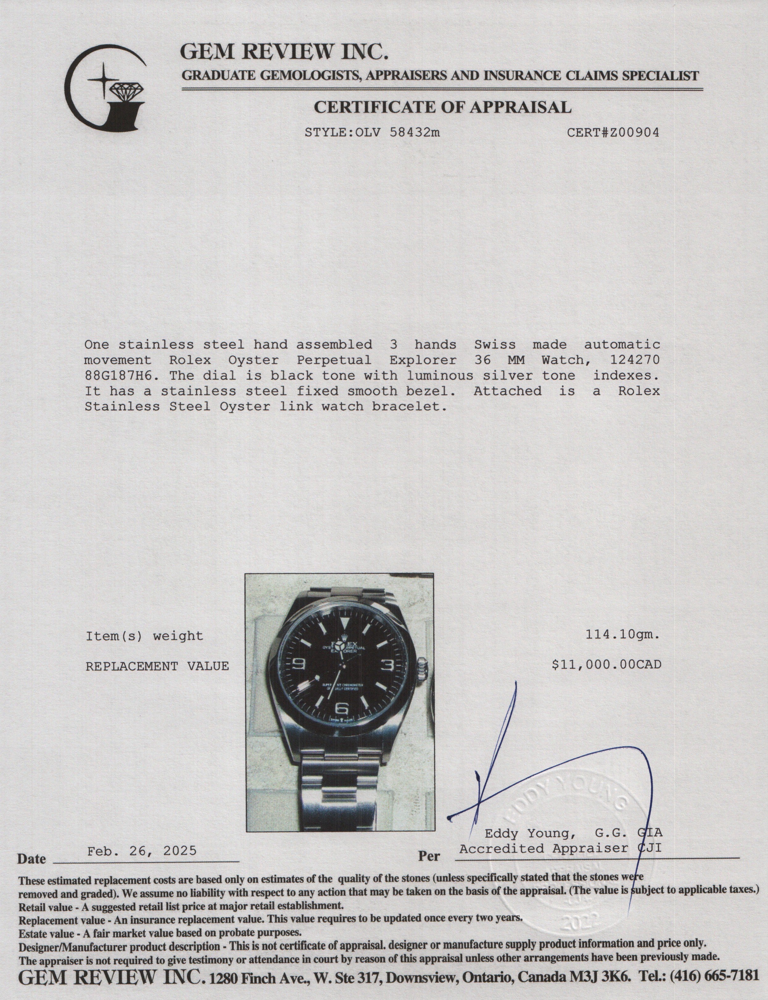 Rolex 2021 Stainless Steel Black Dial Oyster Perpetual Explorer 36 MM Watch 124270 w/ Box & Papers