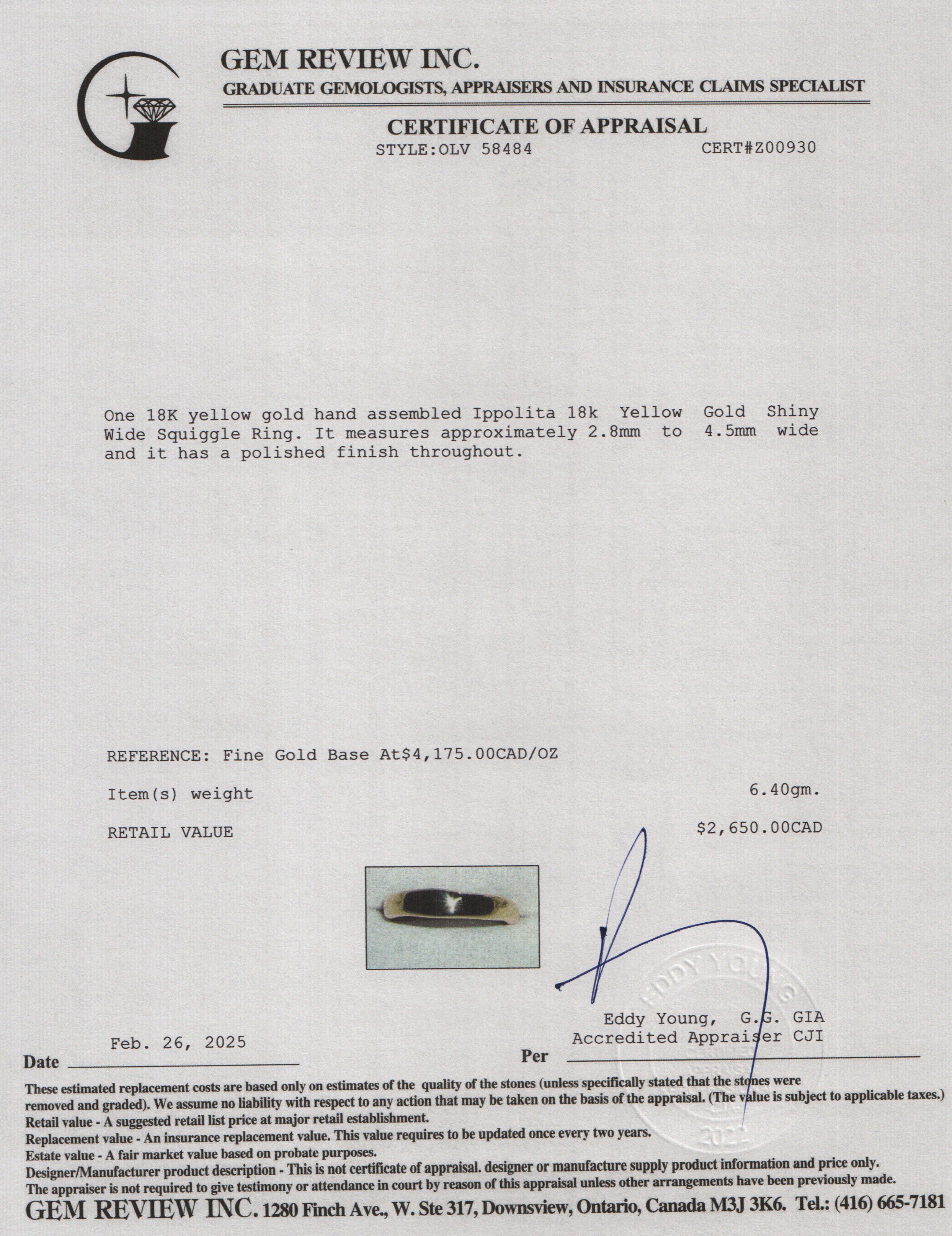 Ippolita 18k Yellow Gold Shiny Wide Squiggle Ring, Size 7