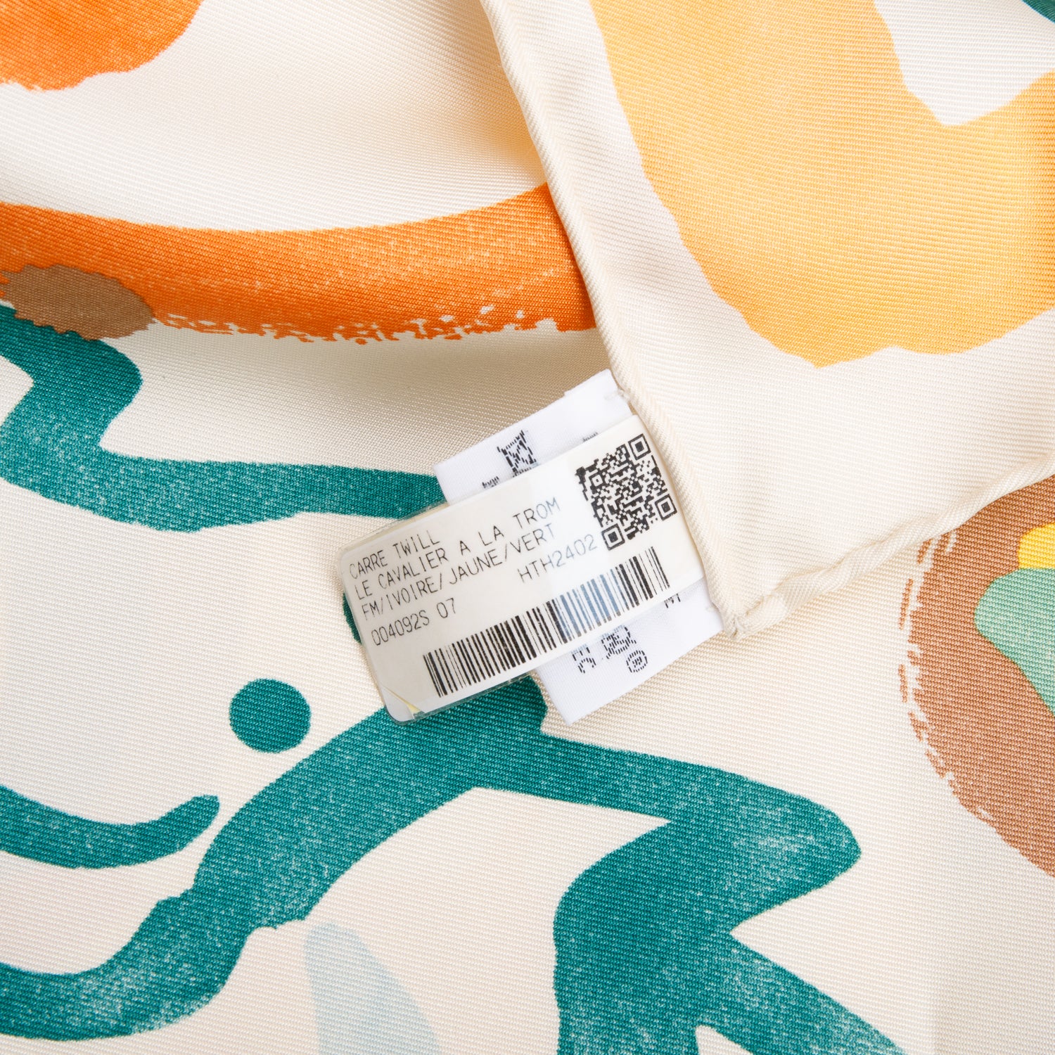 Hermes 2024 Beige/Multicolor 'Le Cavalier A La Trom' Silk Scarf 90 w/ Box & Receipt