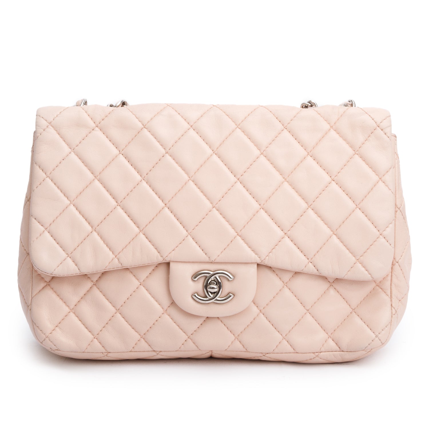 Chanel Pink Quilted Lambskin Leather Classic Jumbo Single Flap Bag