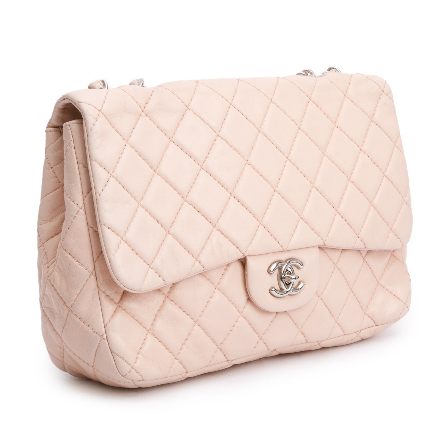 Chanel Pink Quilted Lambskin Leather Classic Jumbo Single Flap Bag