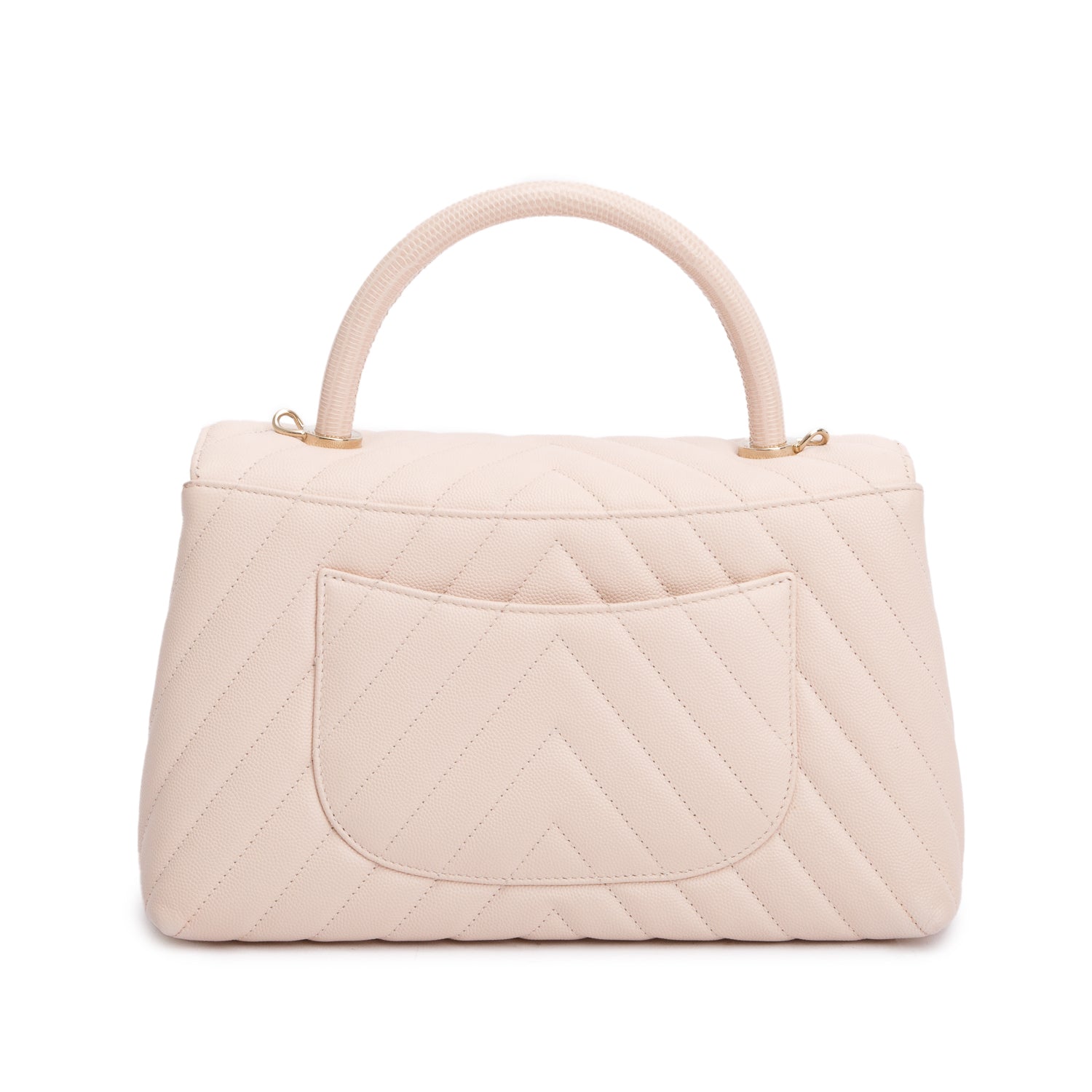 Chanel 2020 Pink Chevron Quilted Caviar Leather Medium Coco Handle Bag w/ Strap & Authenticity Card