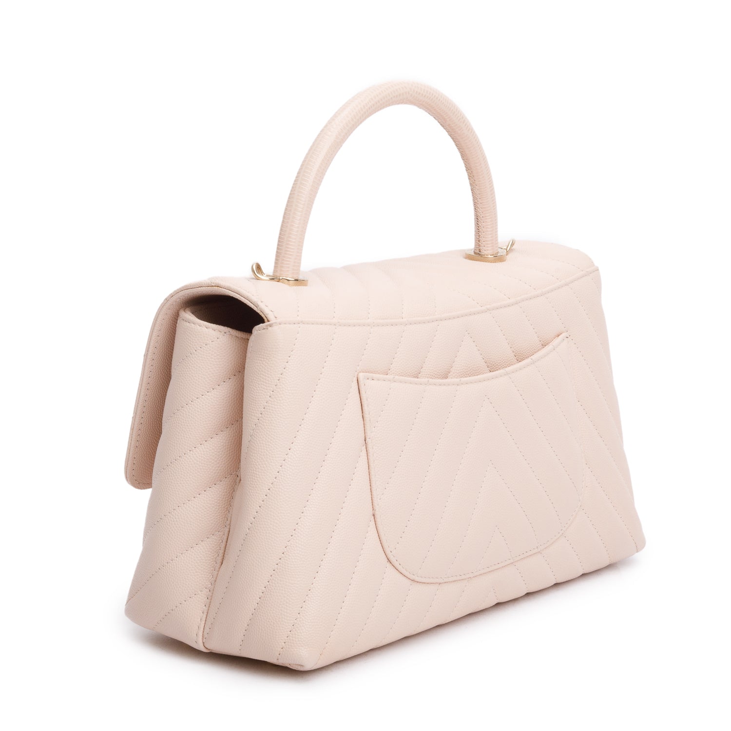Chanel 2020 Pink Chevron Quilted Caviar Leather Medium Coco Handle Bag w/ Strap & Authenticity Card
