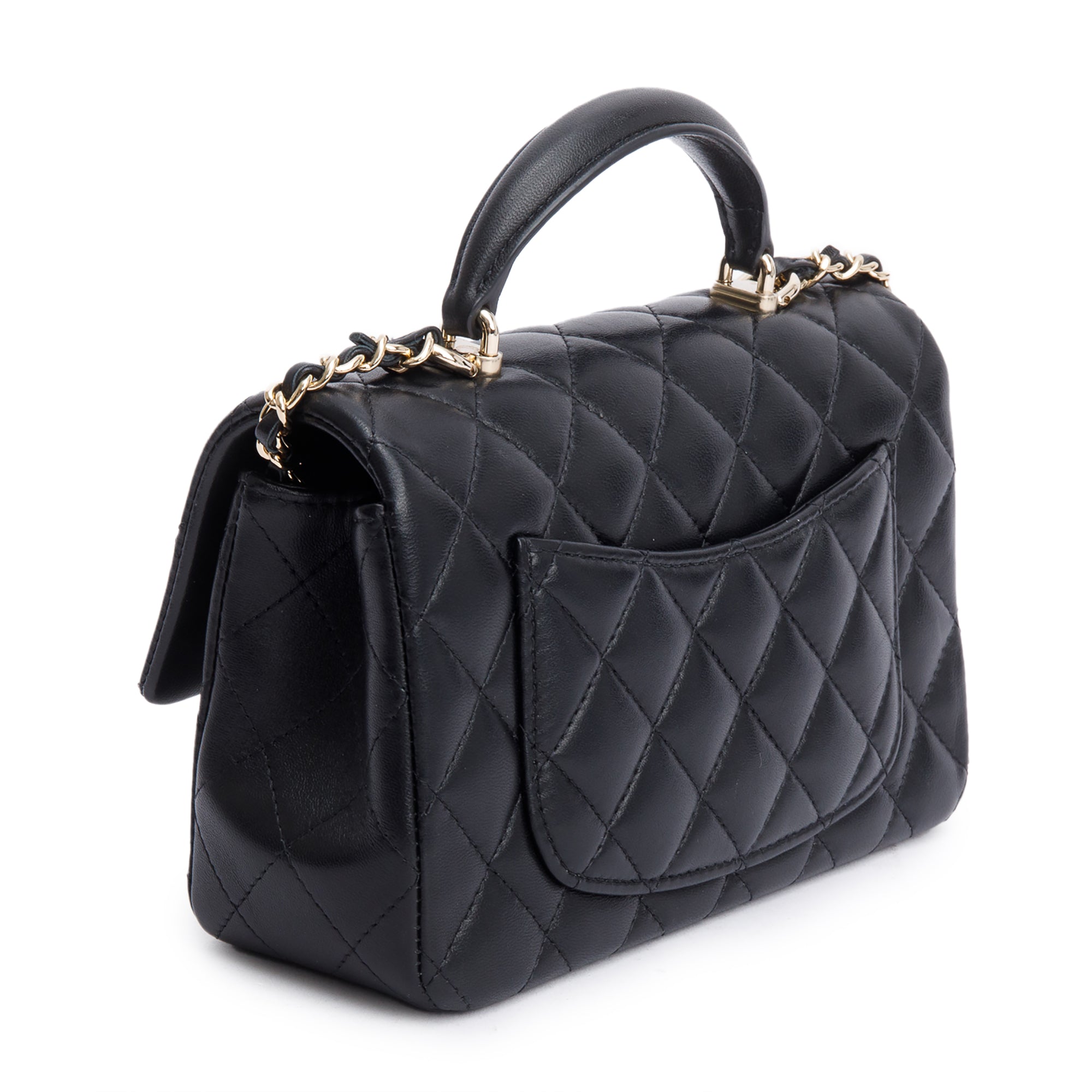 Chanel 2023 Black Quilted Lambskin Leather Mini Top Handle Rectangular Flap Bag