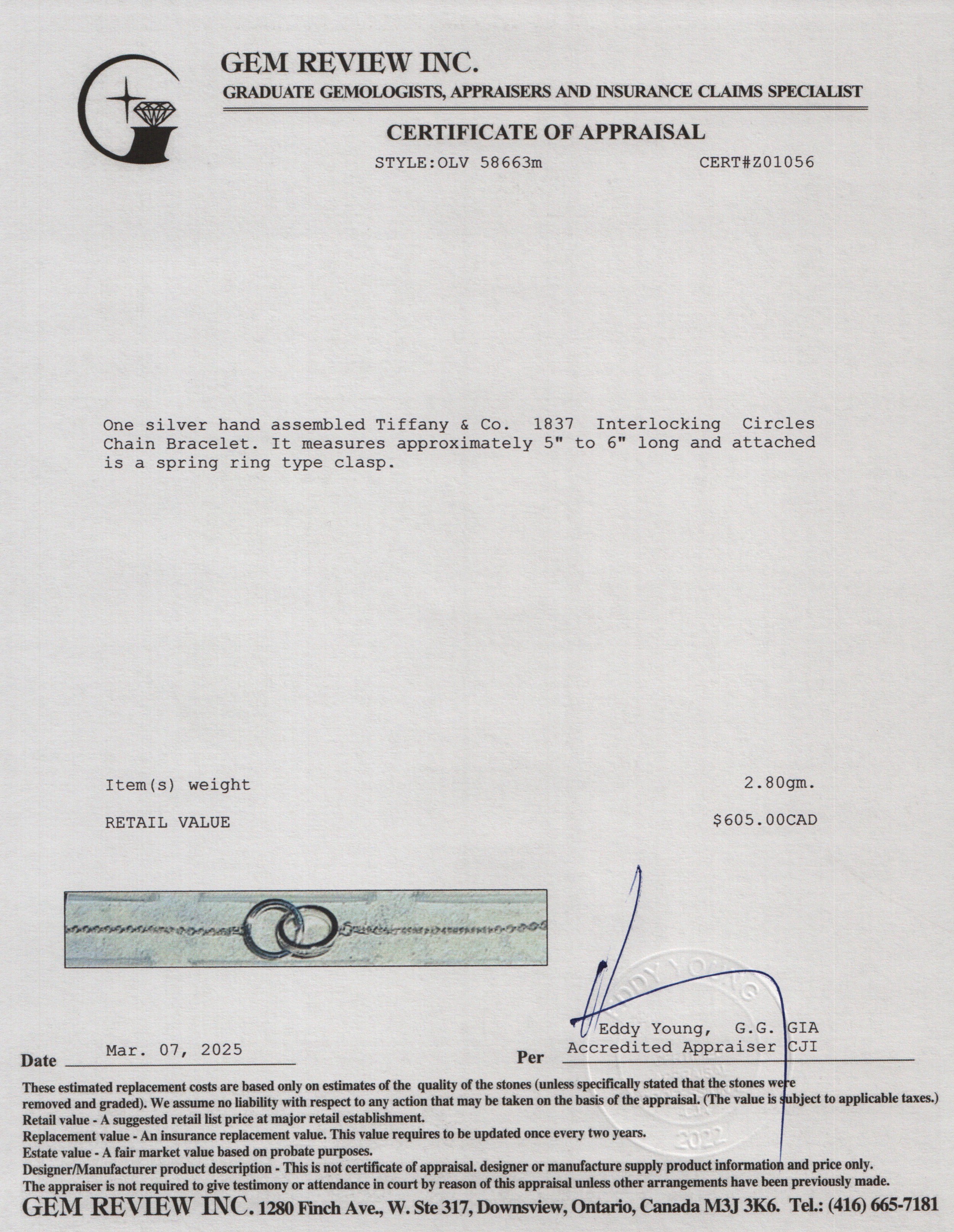 Tiffany & Co. Sterling Silver 1837 Interlocking Circles Chain Bracelet