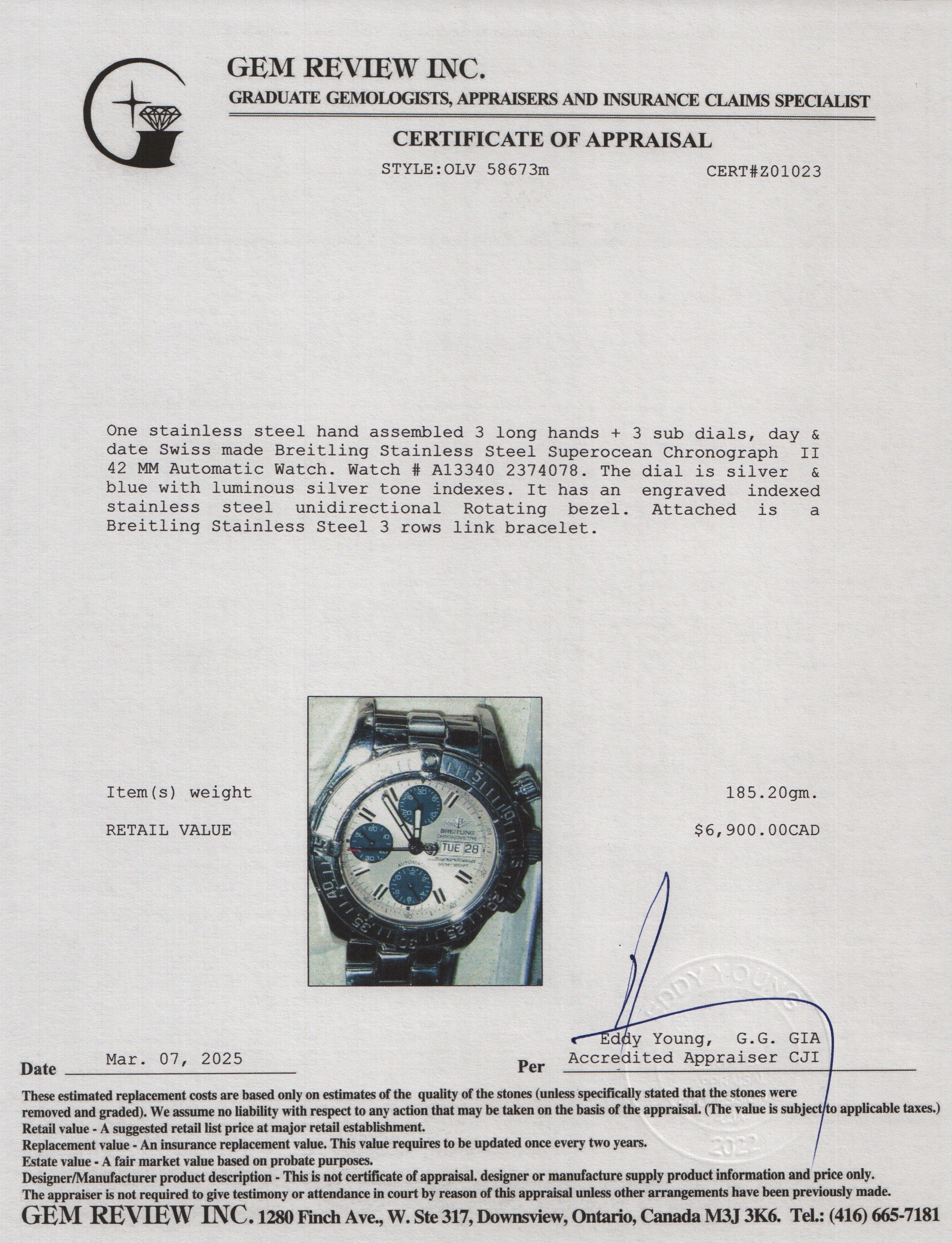 Breitling Stainless Steel Superocean Chronograph II 42 MM Automatic Watch A13340 w/ Box