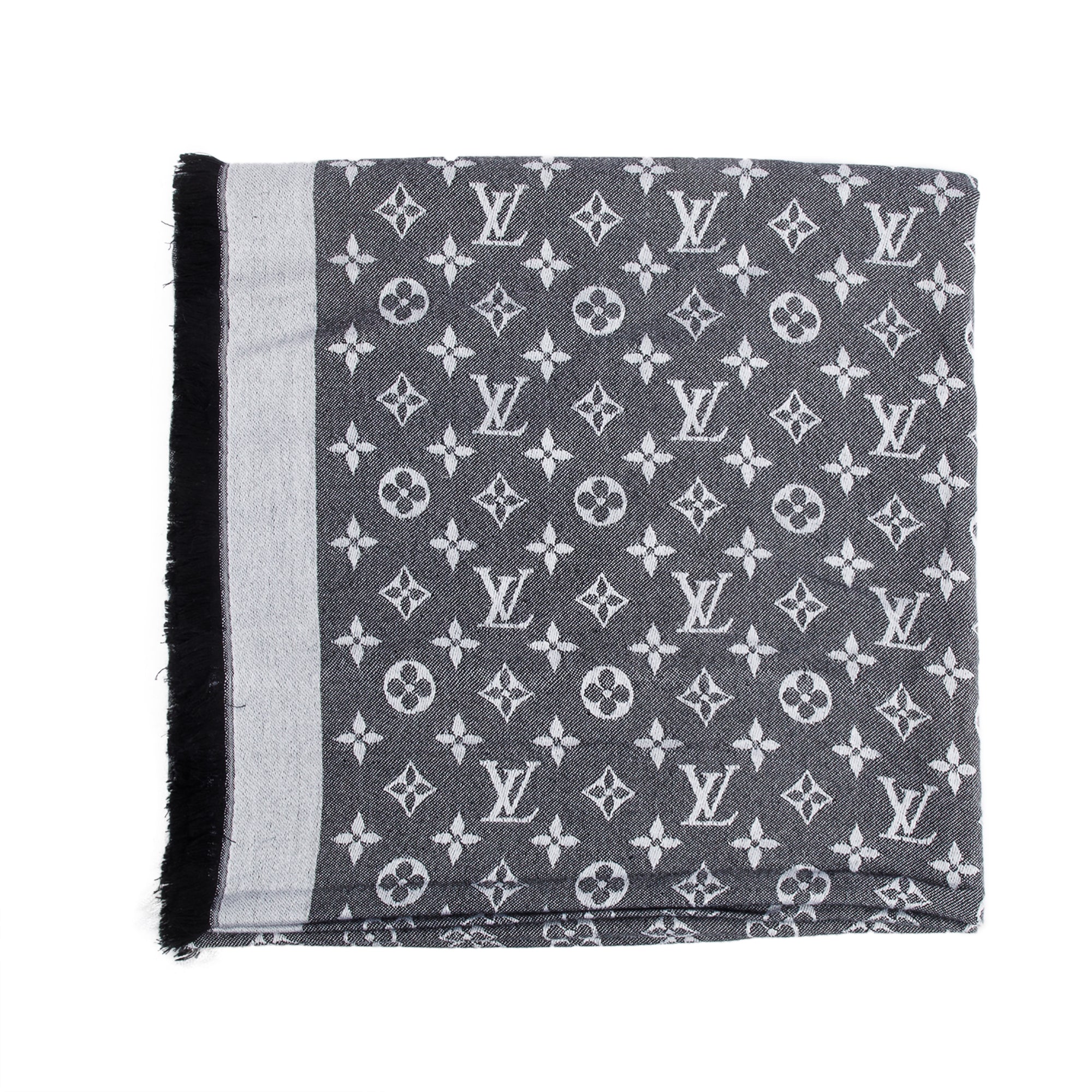 Louis Vuitton Grey/Black Monogram Denim Shine Shawl Scarf w/ Box