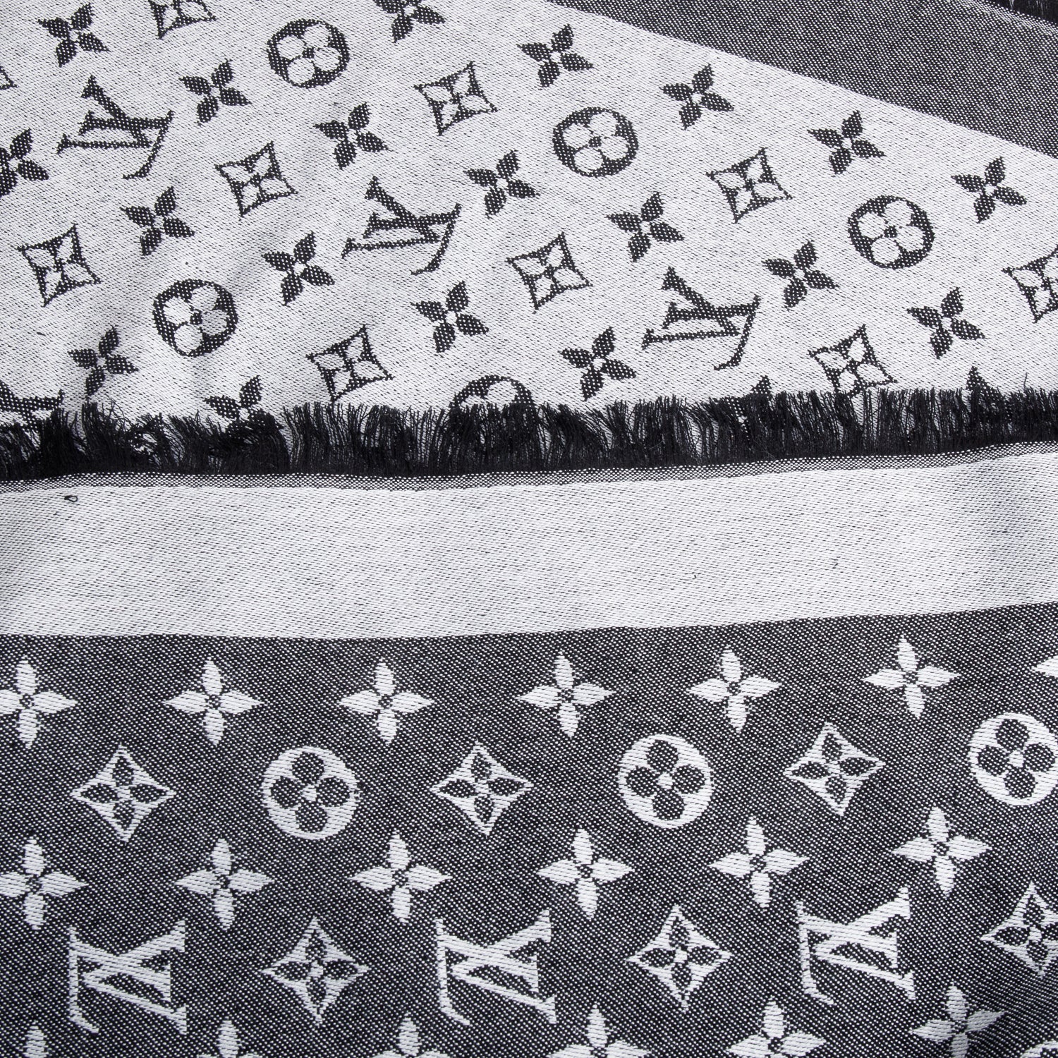 Louis Vuitton Grey/Black Monogram Denim Shine Shawl Scarf w/ Box