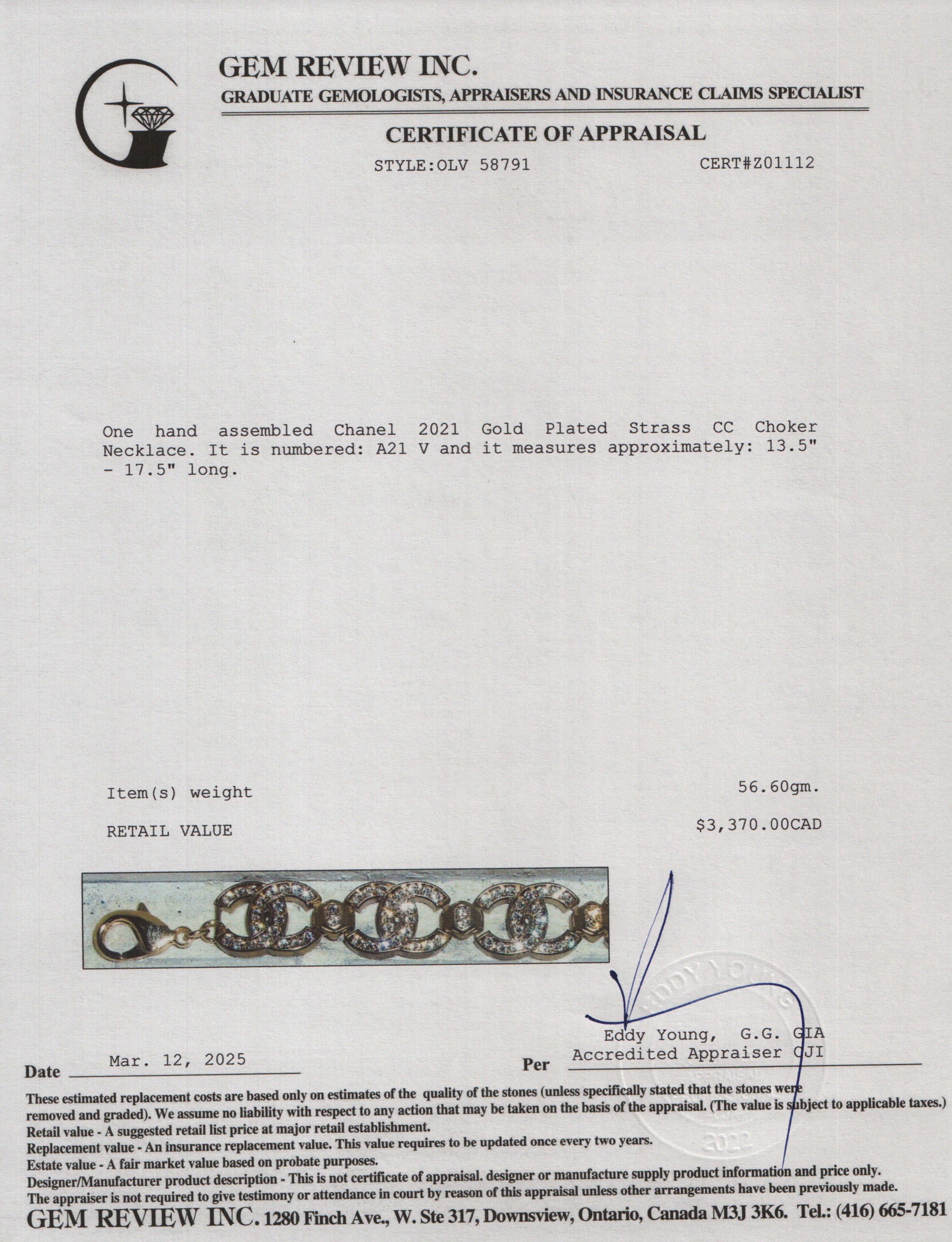 Chanel 2021 Gold Plated Strass CC Choker Necklace w/ Box