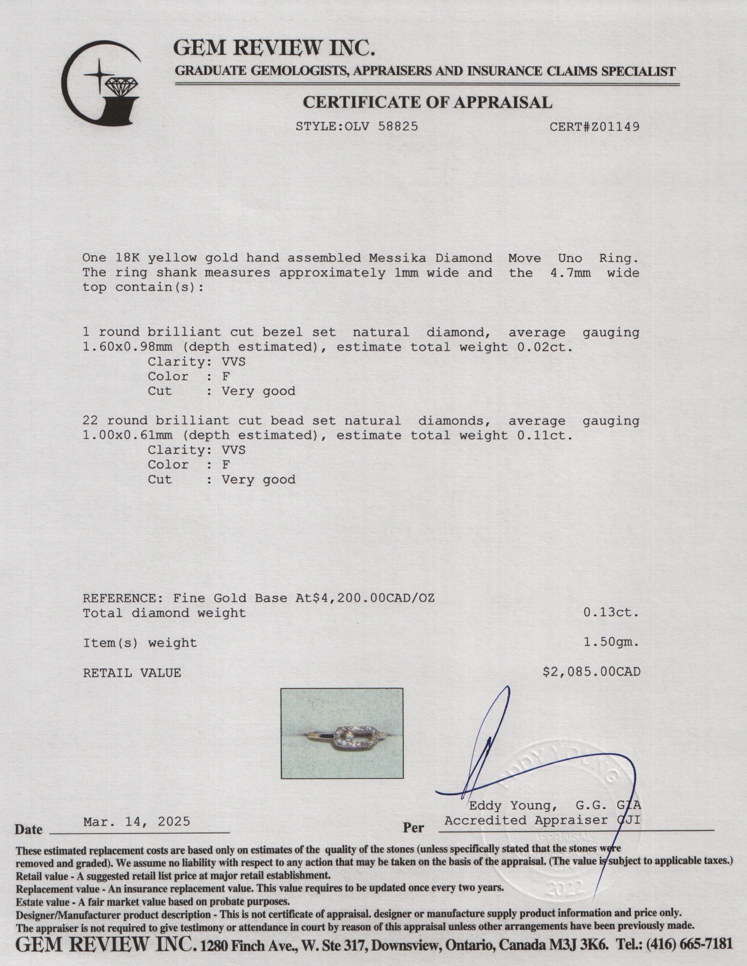 Messika 18k Yellow Gold Diamond Move Uno Ring, Size 3.75