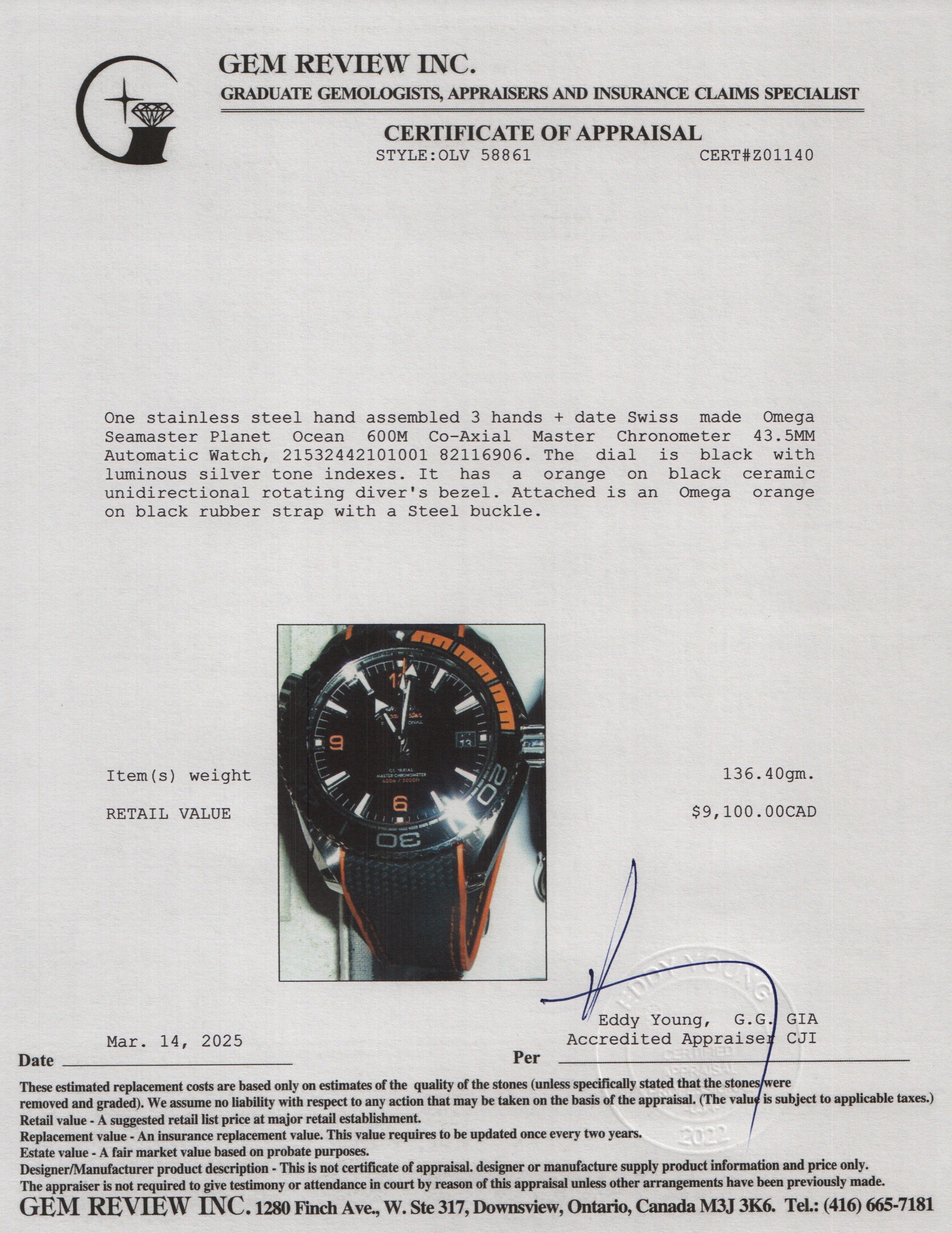 Omega 2023 Stainless Steel Seamaster Planet Ocean 600M Co-Axial Master Chronometer 43.5MM Automatic Watch w/ Box & Papers