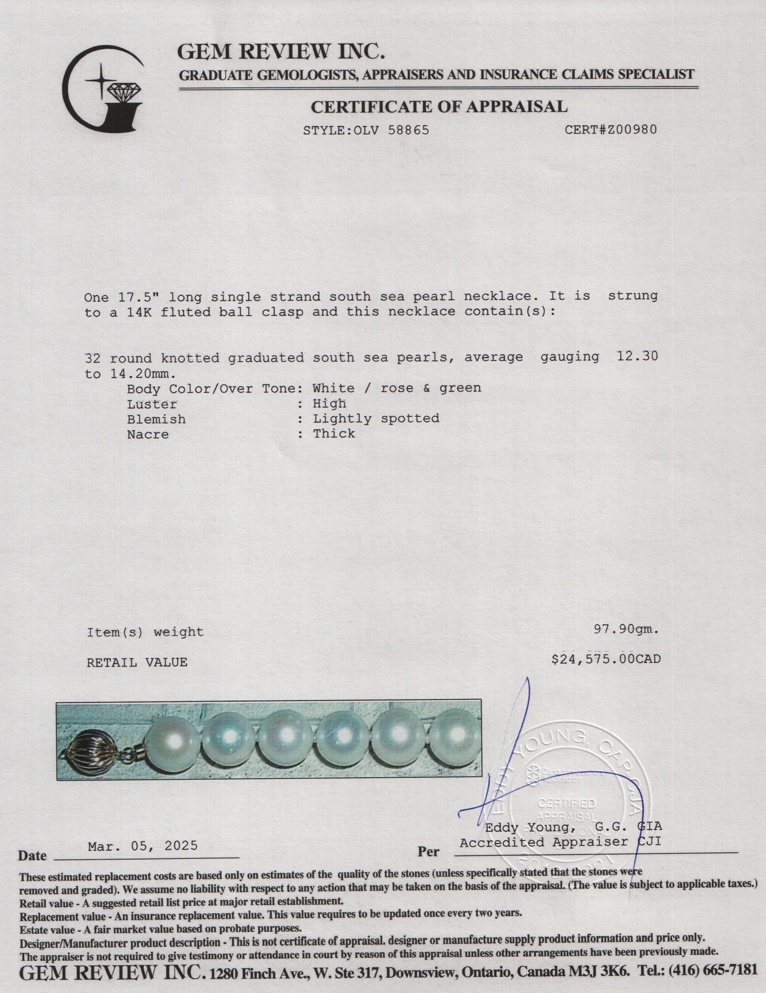 14k Yellow Gold South Sea Pearl Necklace