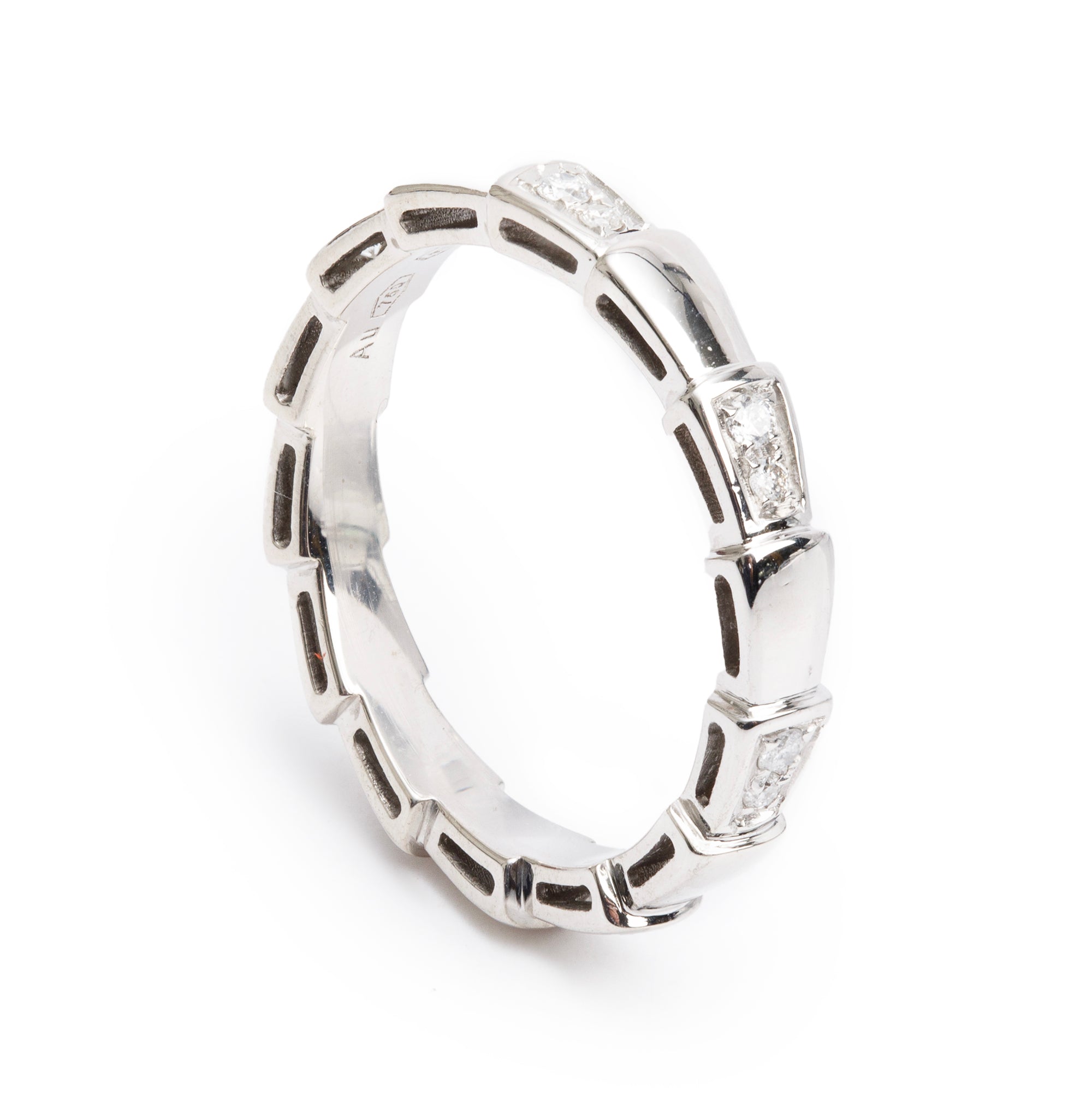 BVLGARI 18k White Gold Diamond Serpenti Viper Ring, Size 54 6.5 w/ Box