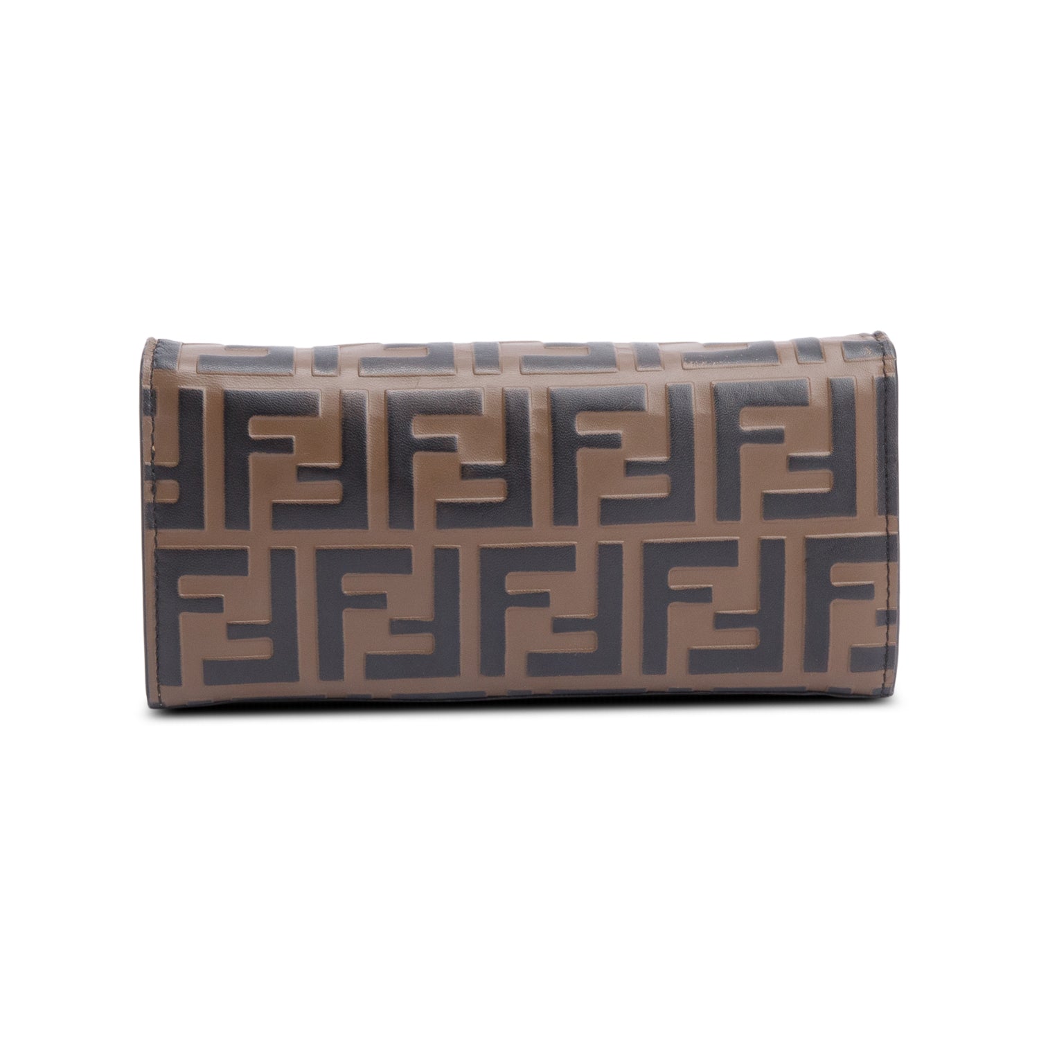 Fendi Brown FF Zucca Embossed Leather Continental Wallet on Chain w/ Box